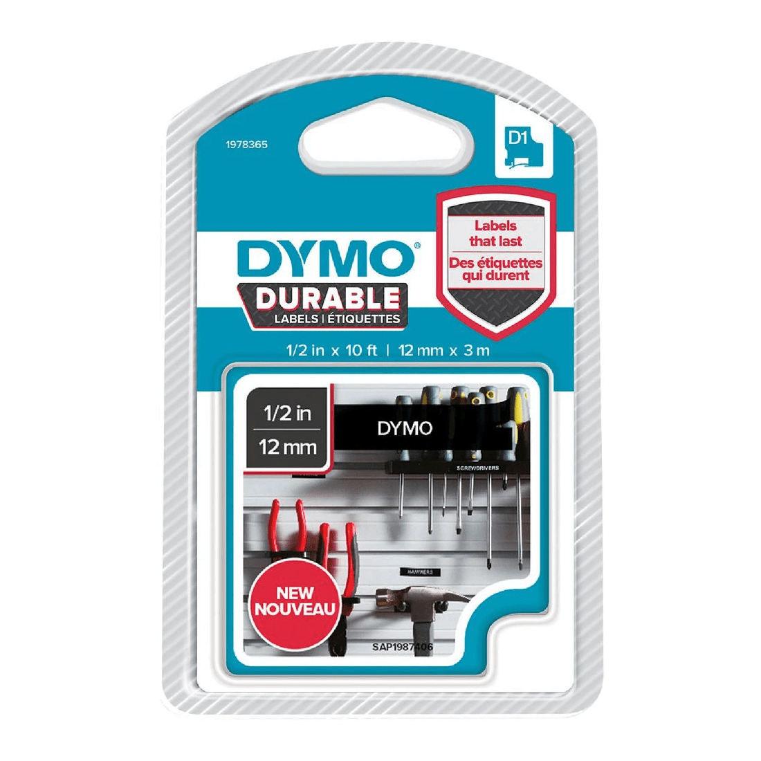 1 DYMO D1 Durable Label Tape 12mm White on Black, 1 of 4