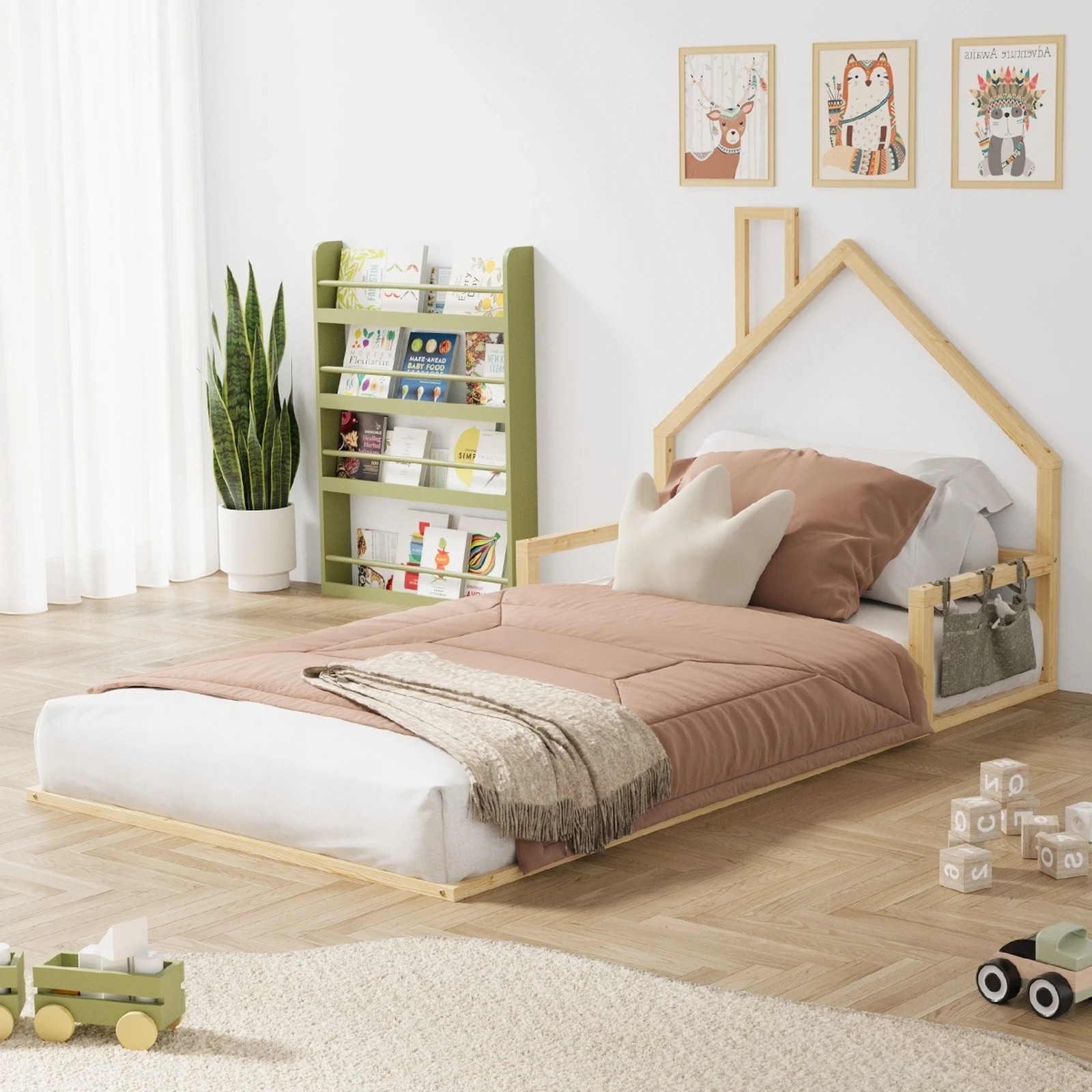 3 Oikiture Wooden Kids Bed Chimney Wooden King Single - Natural, 3 of 10