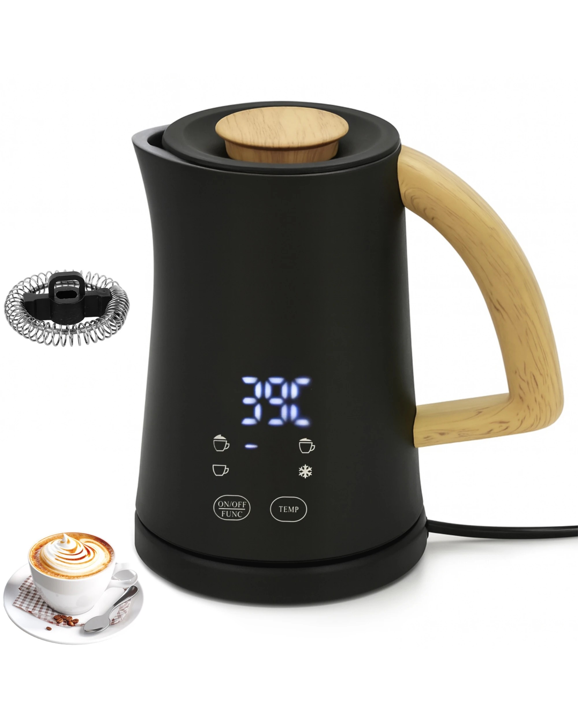 1 Advwin Electric Milk Frother, 4-in-1 Hot & Cold Frothing Coffee Steamer Frother, Digital Display Foam Maker, 1 of 7