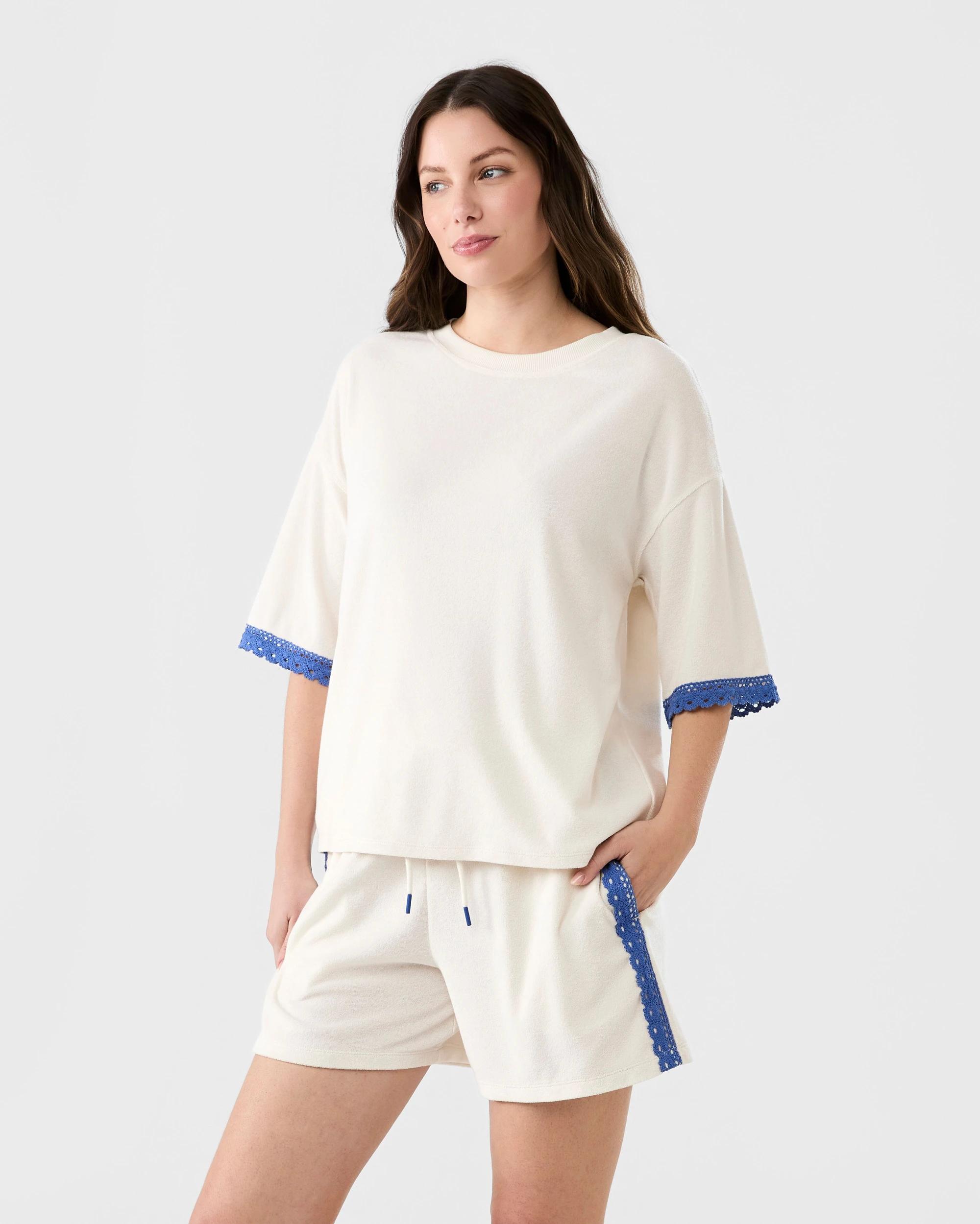 1 Lace Trim Terry Shorts Prtn White, 1 of 6