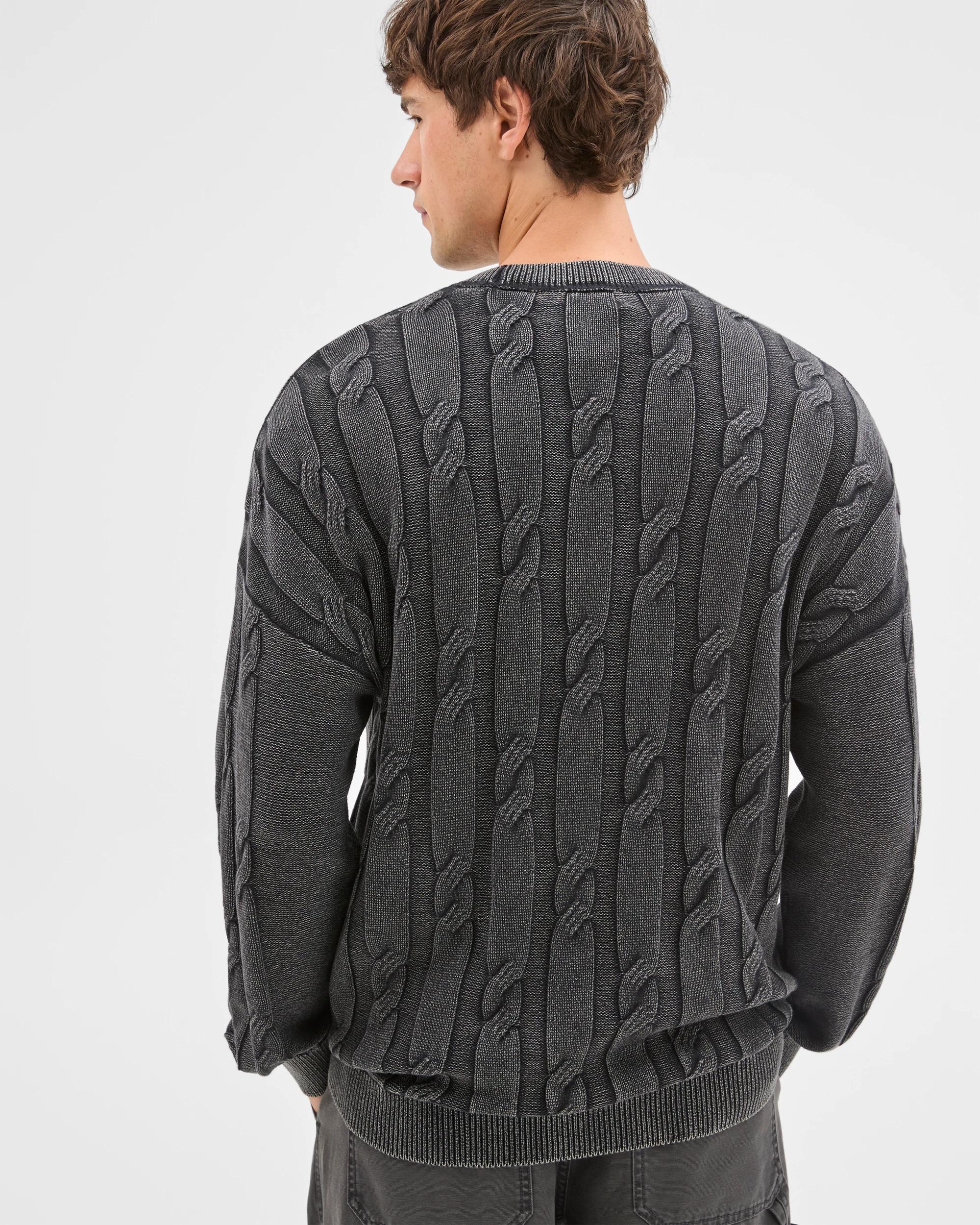 6 Commons Australian Cotton Cable Knit Washed Crew Jumper ACID BLACK, 6 of 6