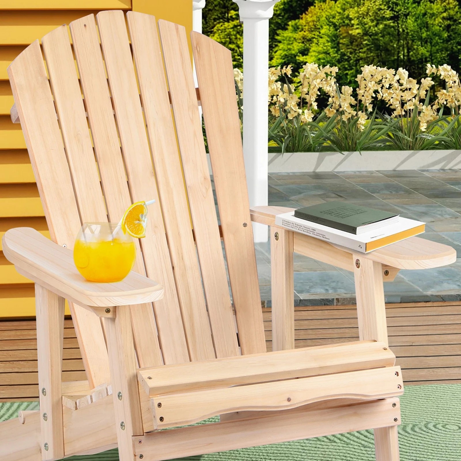 6 Alfordson Adirondack Chair Table 2PCS Set Outdoor Furniture w/ Ottoman - Natural, 6 of 10