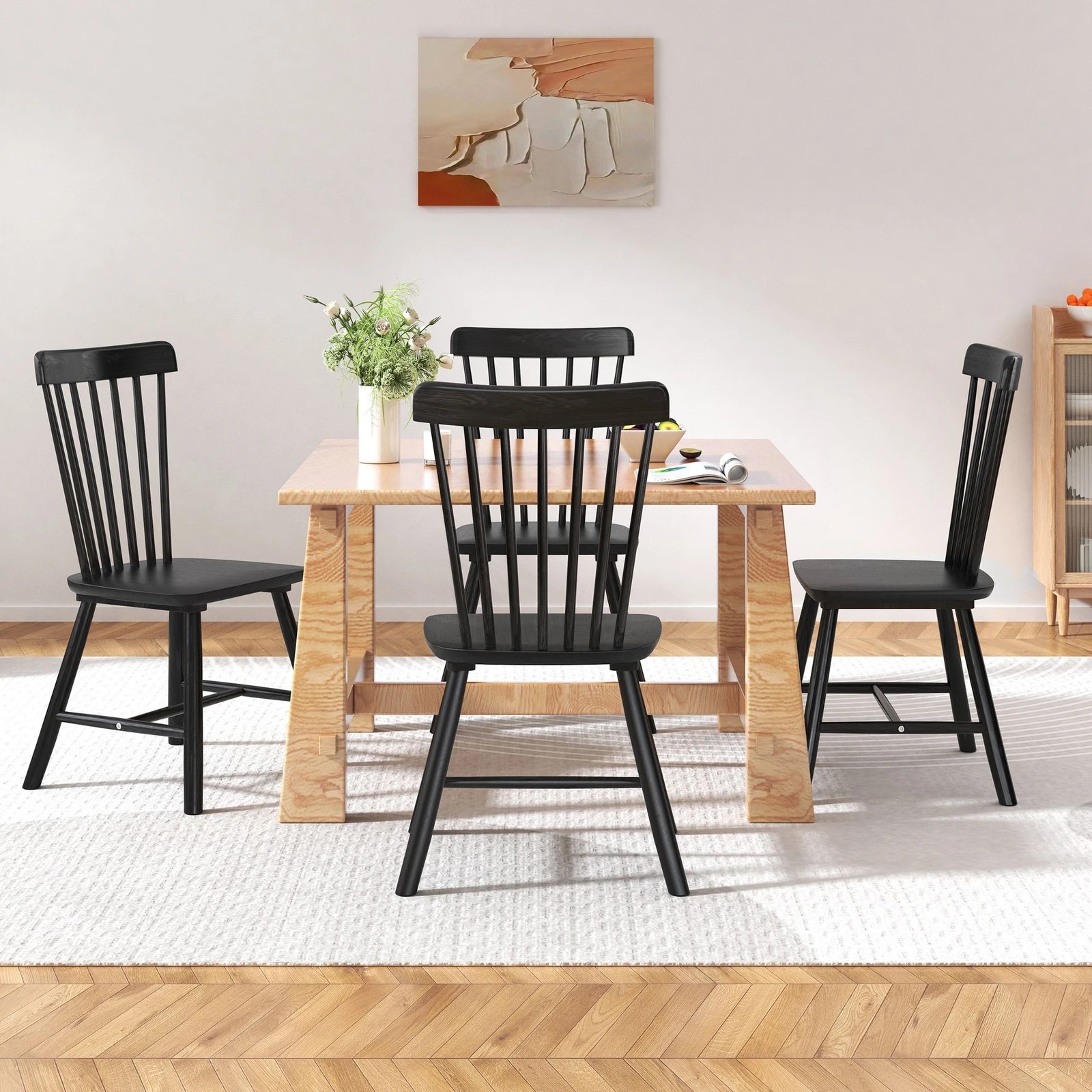 7 Alfordson 2x Dining Chairs Kitchen Lounge Cafe Retro Solid Wood Modern - Black, 7 of 10