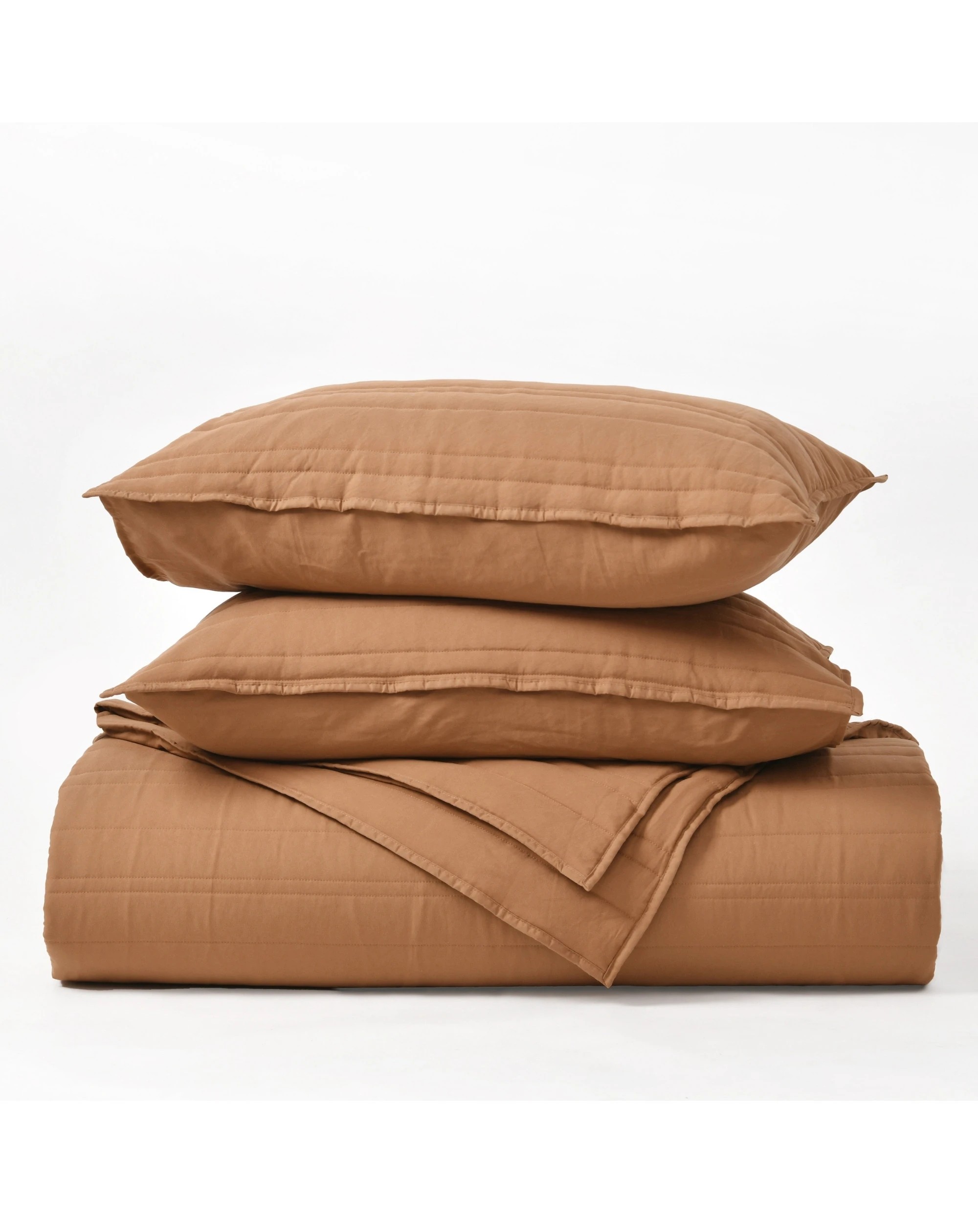 4 Dreamaker Superfine Washed Microfibre Stripe Quilted Coverlet Set - Super King Bed - Rust, 4 of 7