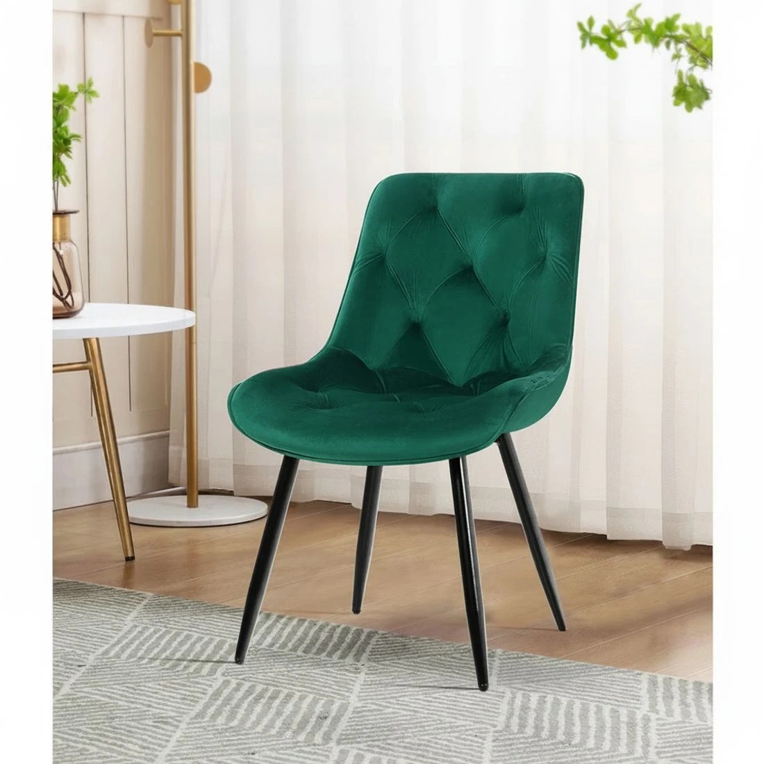 4 Artiss Dining Chairs Set of 2 Velvet Diamond Tufted Green - Green, 4 of 5
