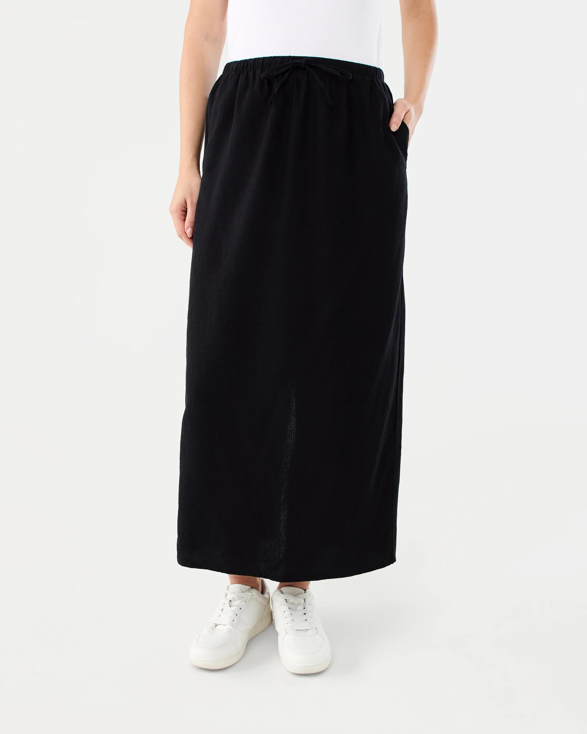 1 Linen Blend Column Maxi Skirt Black, 1 of 4