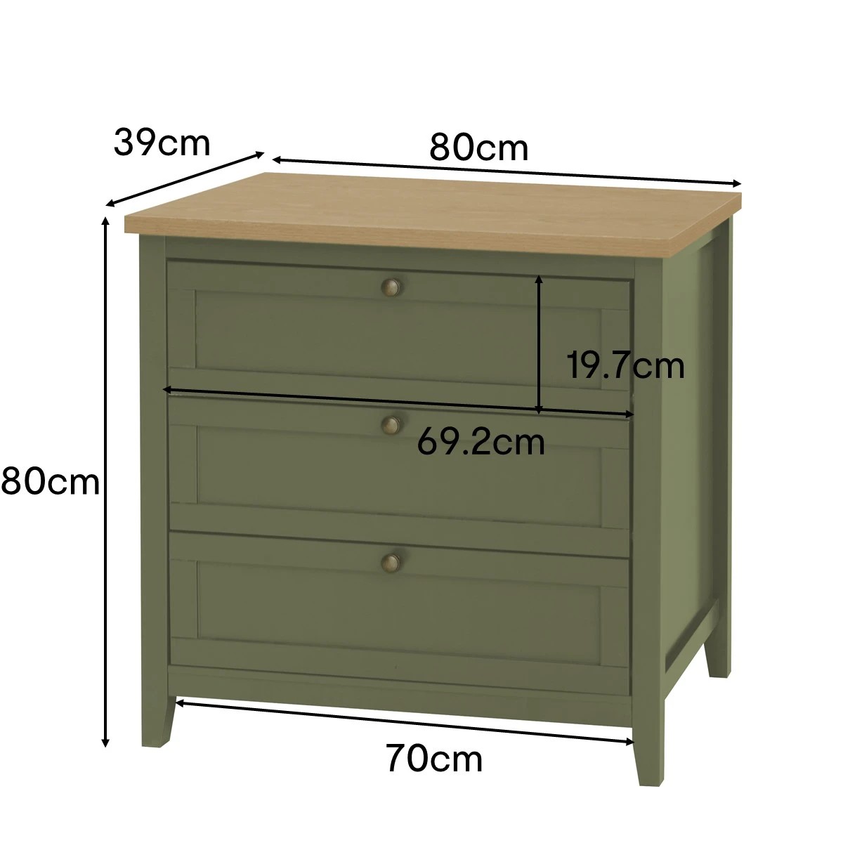 8 Oliver 3 Drawer Chest - Green, 8 of 8
