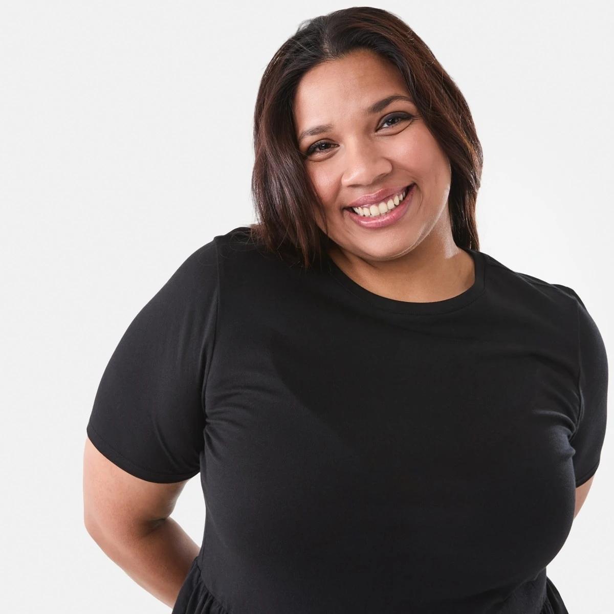 4 Curve Short Sleeve Peplum Top Black, 4 of 6