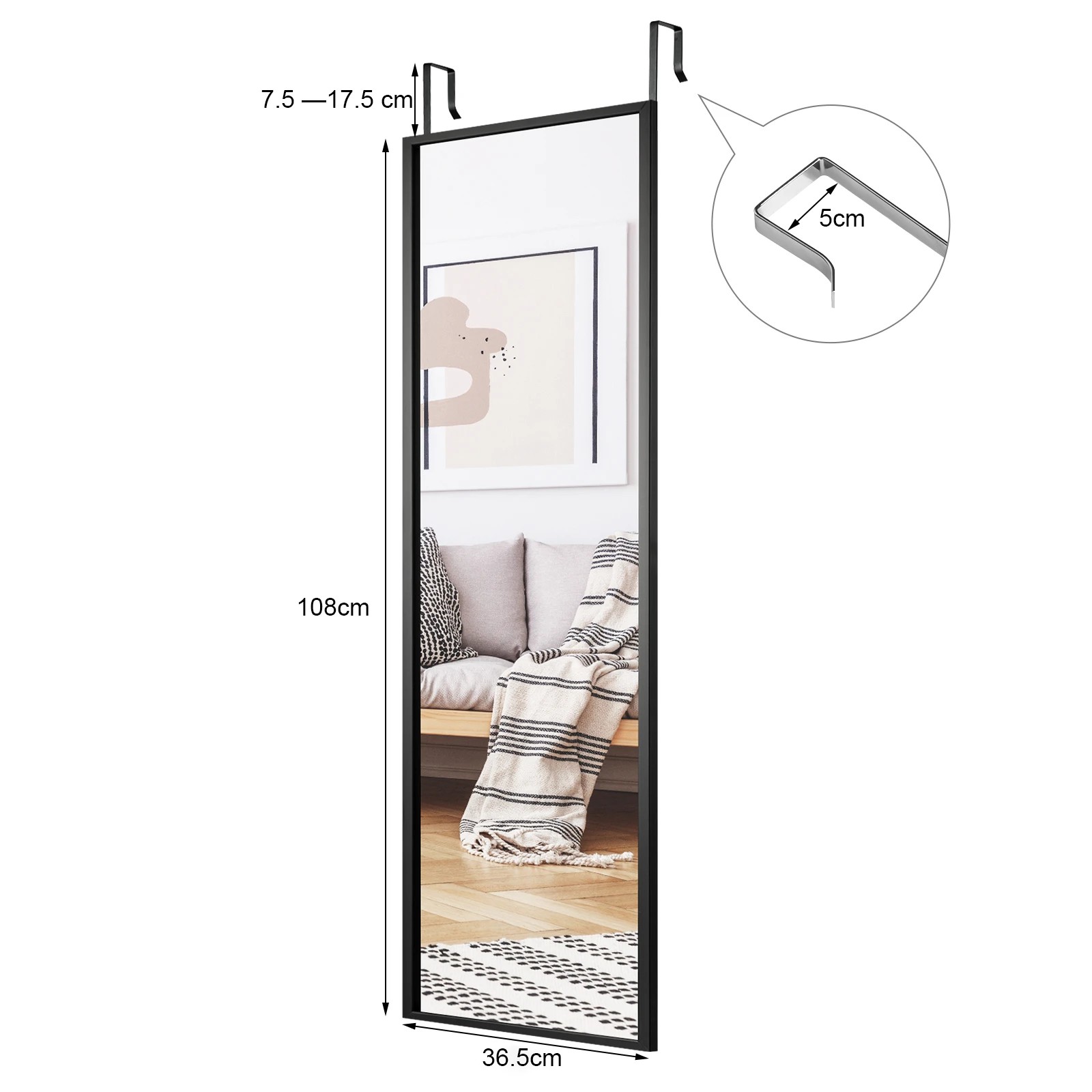 3 Costway 108 x 36cm Door Wall Mounted Mirror Full Length Mirror, 3 of 4