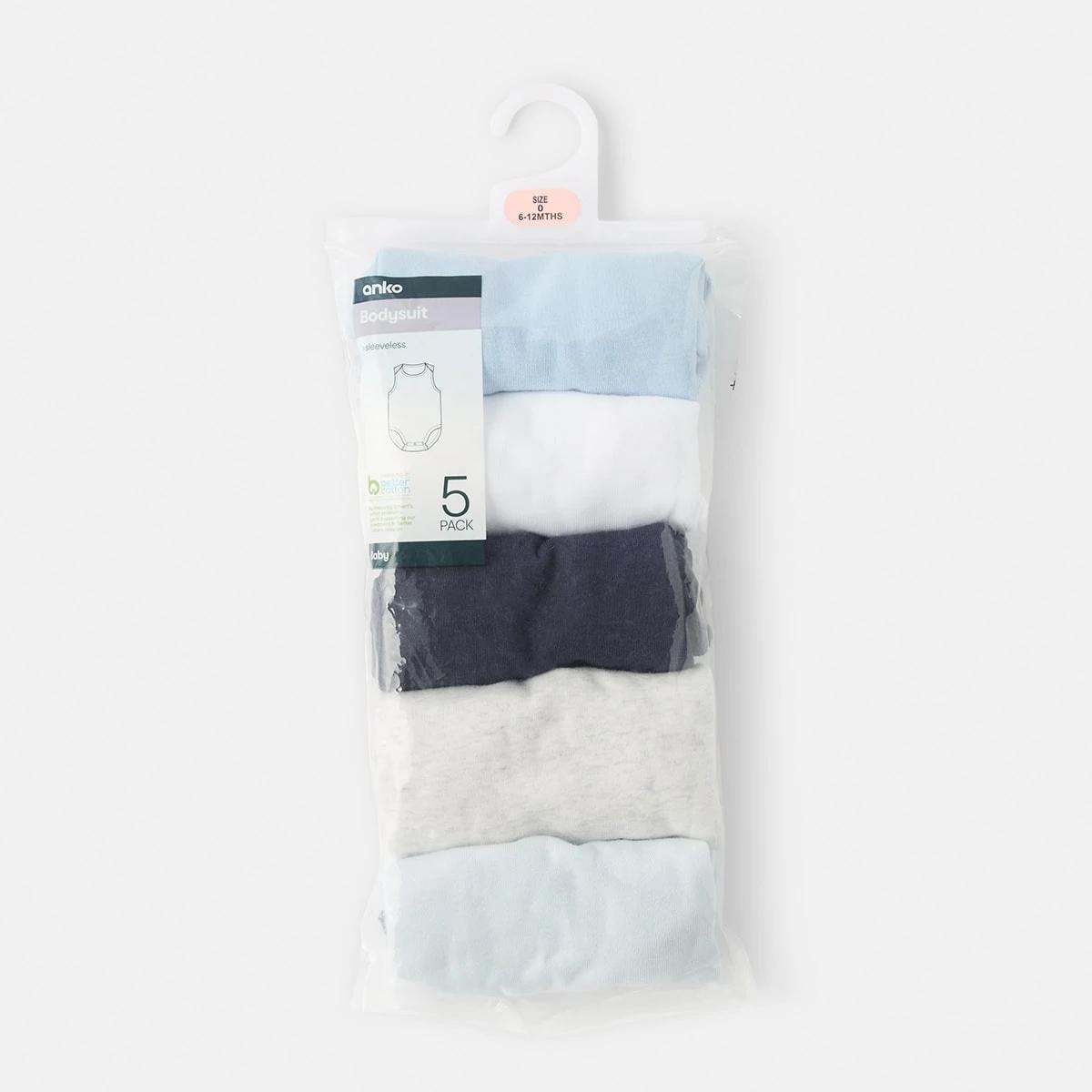 8 5 Pack Sleeveless Bodysuits Blue, 8 of 8