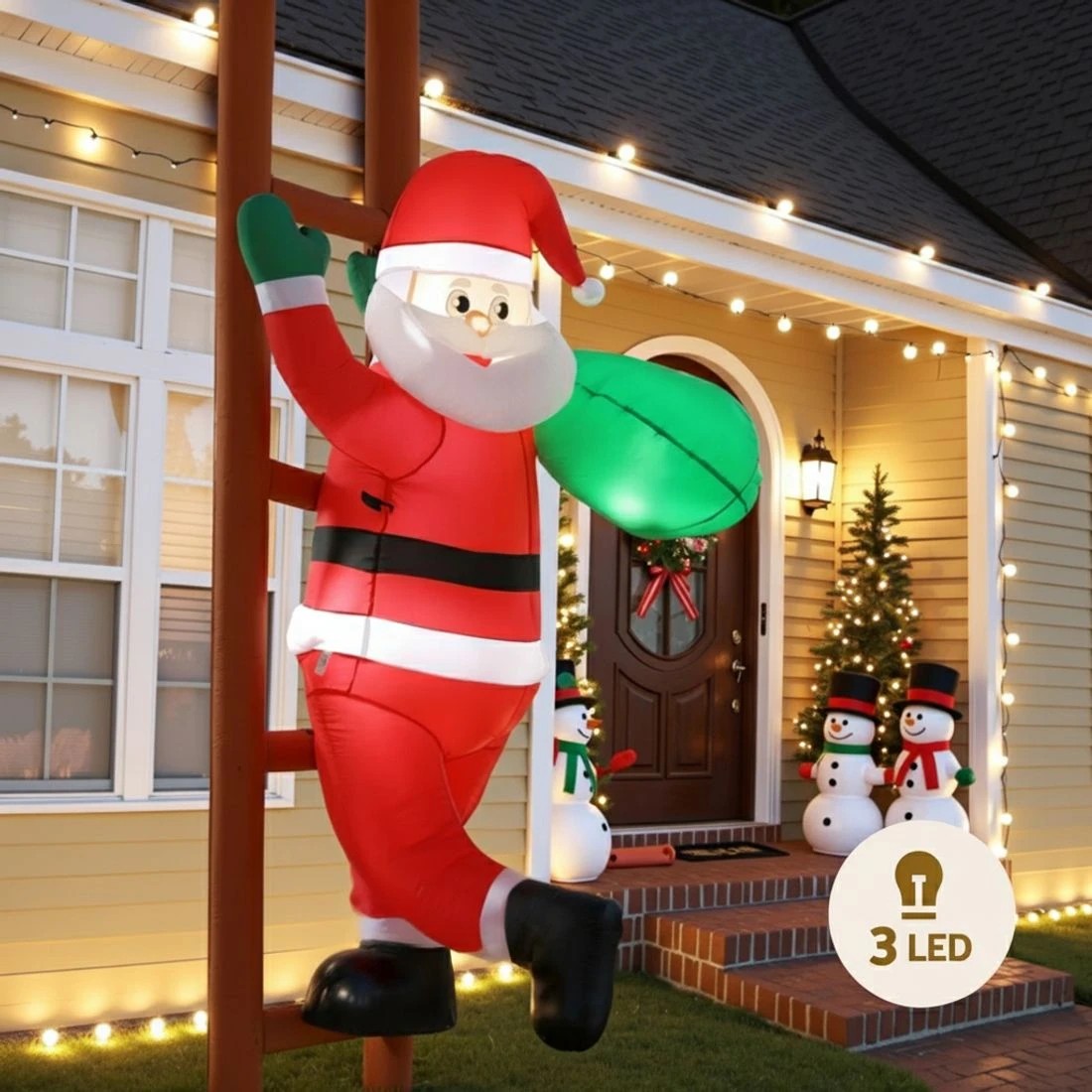 4 Jingle Jollys Christmas Inflatable Santa Climbing Ladder 2.45M Height LED Decorations Illuminated - Multi, 4 of 7