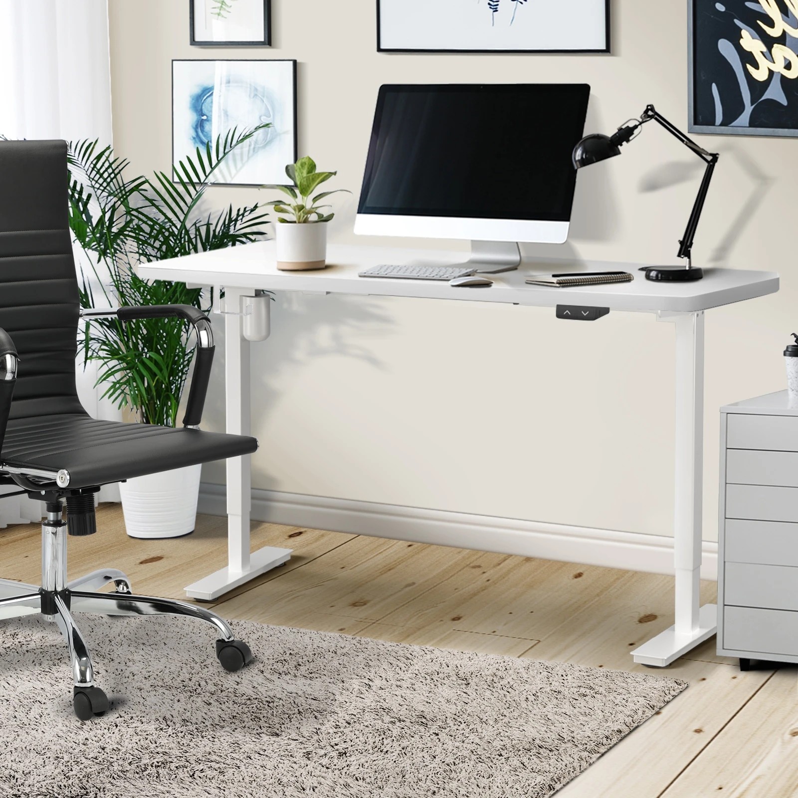 2 Oikiture 140cm Electric Standing Desk Single Motor Height Adjustable Sit Stand Table Top
 - White, 2 of 4