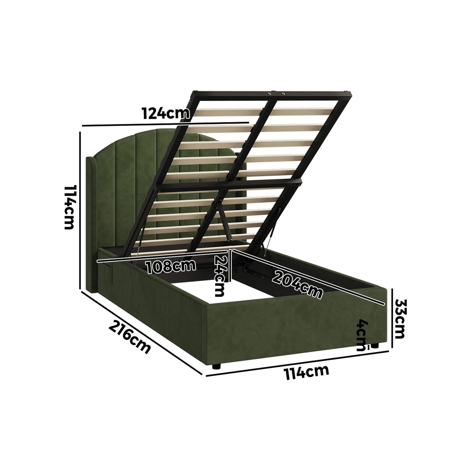 2 Oikiture Bed Frame King Single Size With Gas Lift Storage USB Charging Velvet - Green, 2 of 8