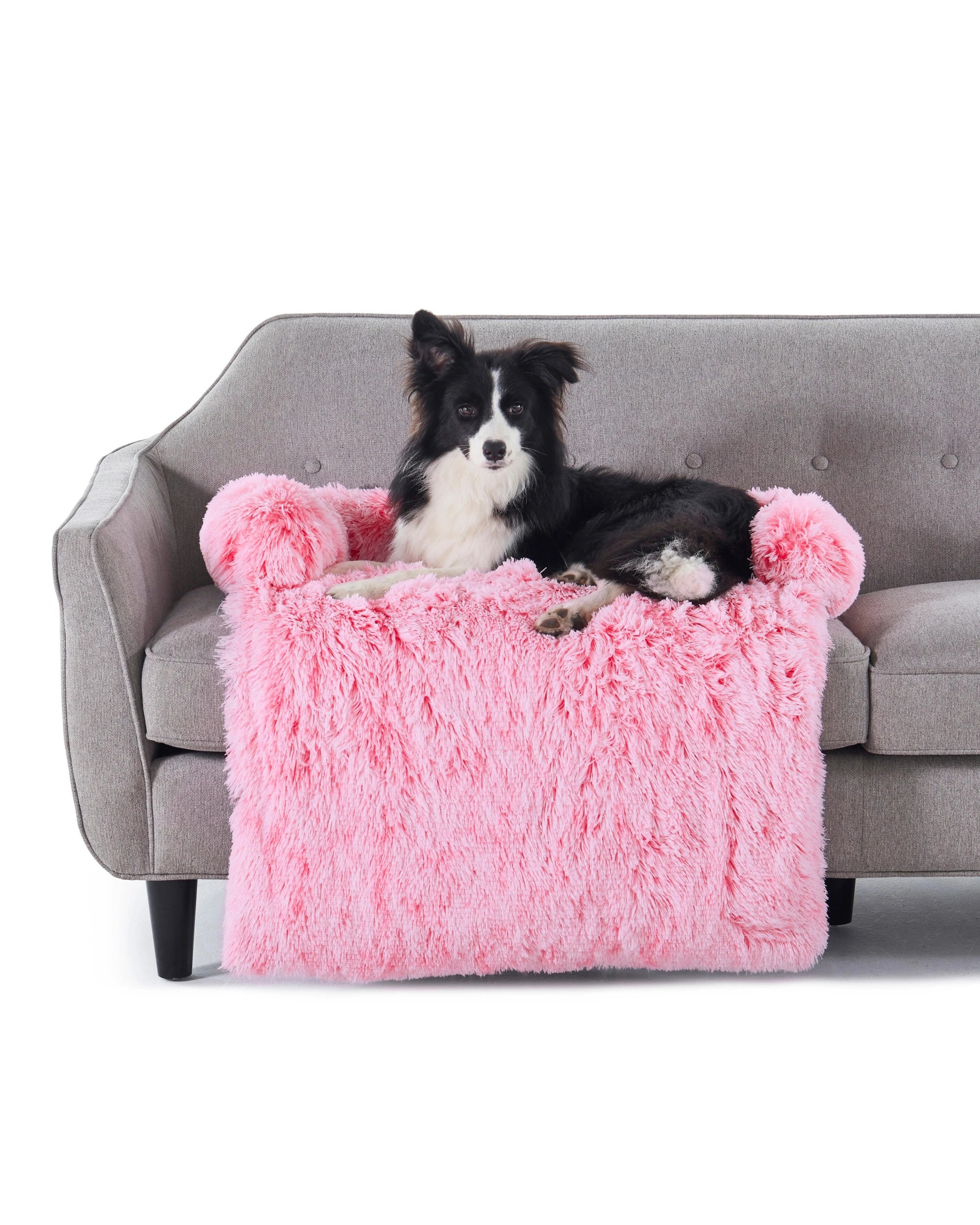 1 Charlie's Shaggy Faux Fur Bolster Sofa Protector Calming Dog Bed Large - Ombre Pink, 1 of 8