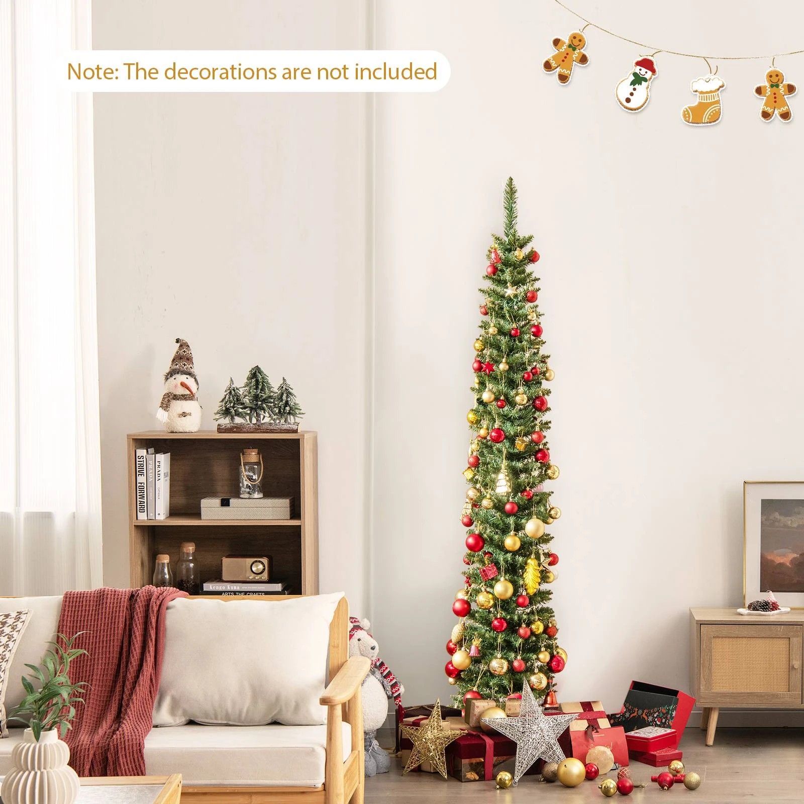 2 Costway 1.5M/5ft Pre-Lit Slim Pencil Christmas Tree w/296 Branch Tips, 2 of 2