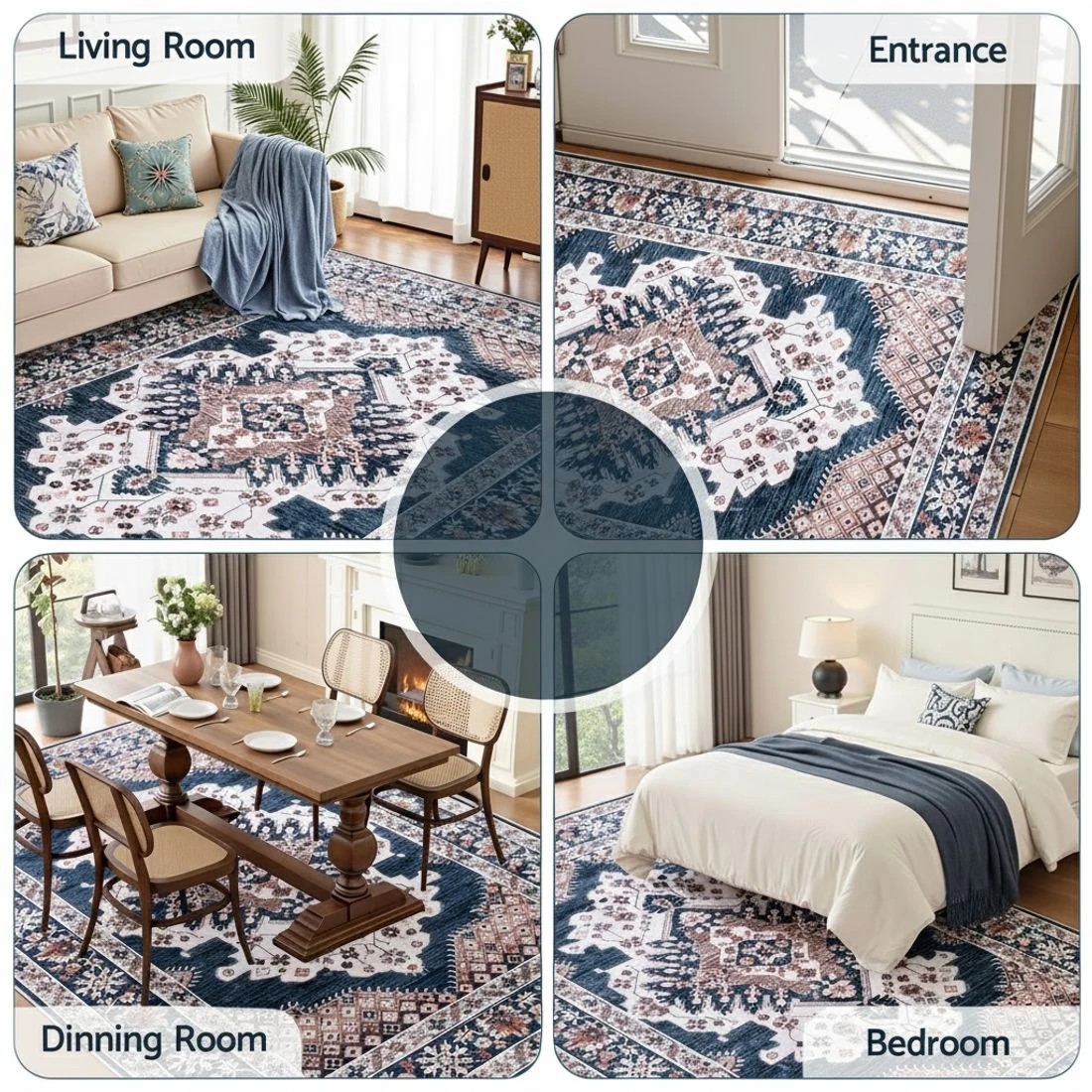 8 Artiss Floor Rug 160X230cm Large Washable Persian Area Rug Living Room - Blue, 8 of 9