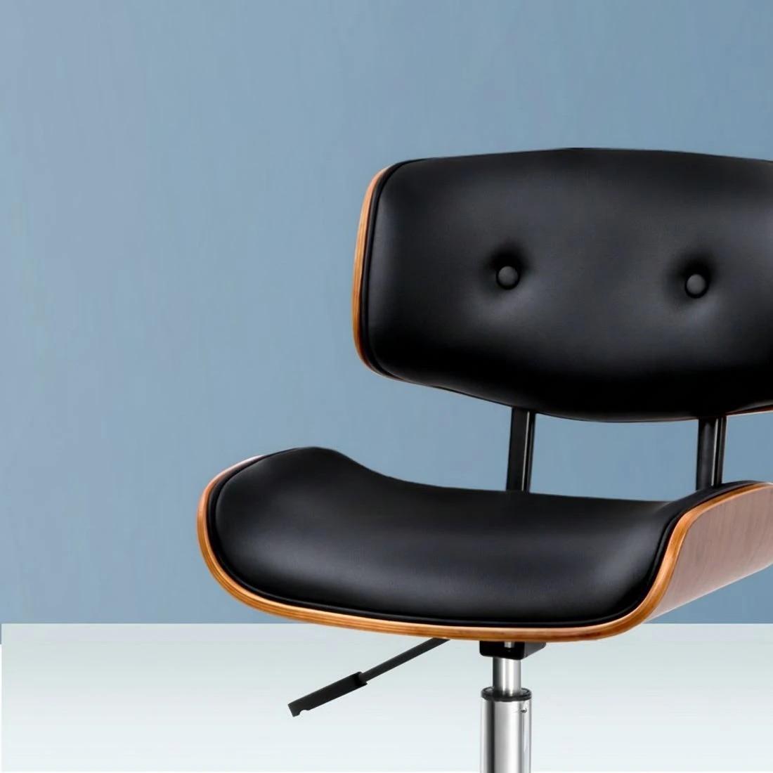 4 Artiss Wooden Office Chair PU Seat - Black, 4 of 7