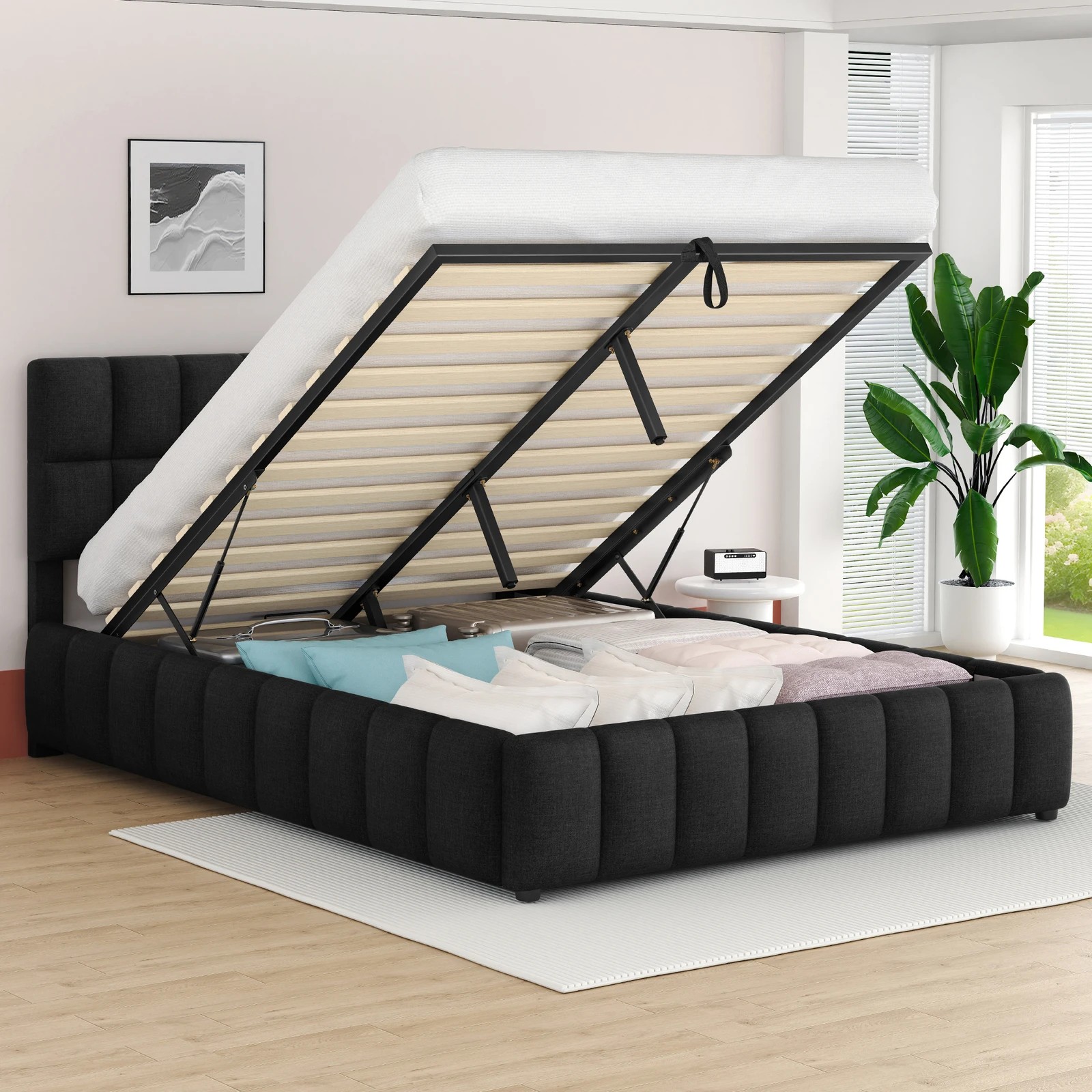 5 Alfordson Bed Frame Queen Size Grid Tufted Gas Lift Storage Gromit - Charcoal, 5 of 9