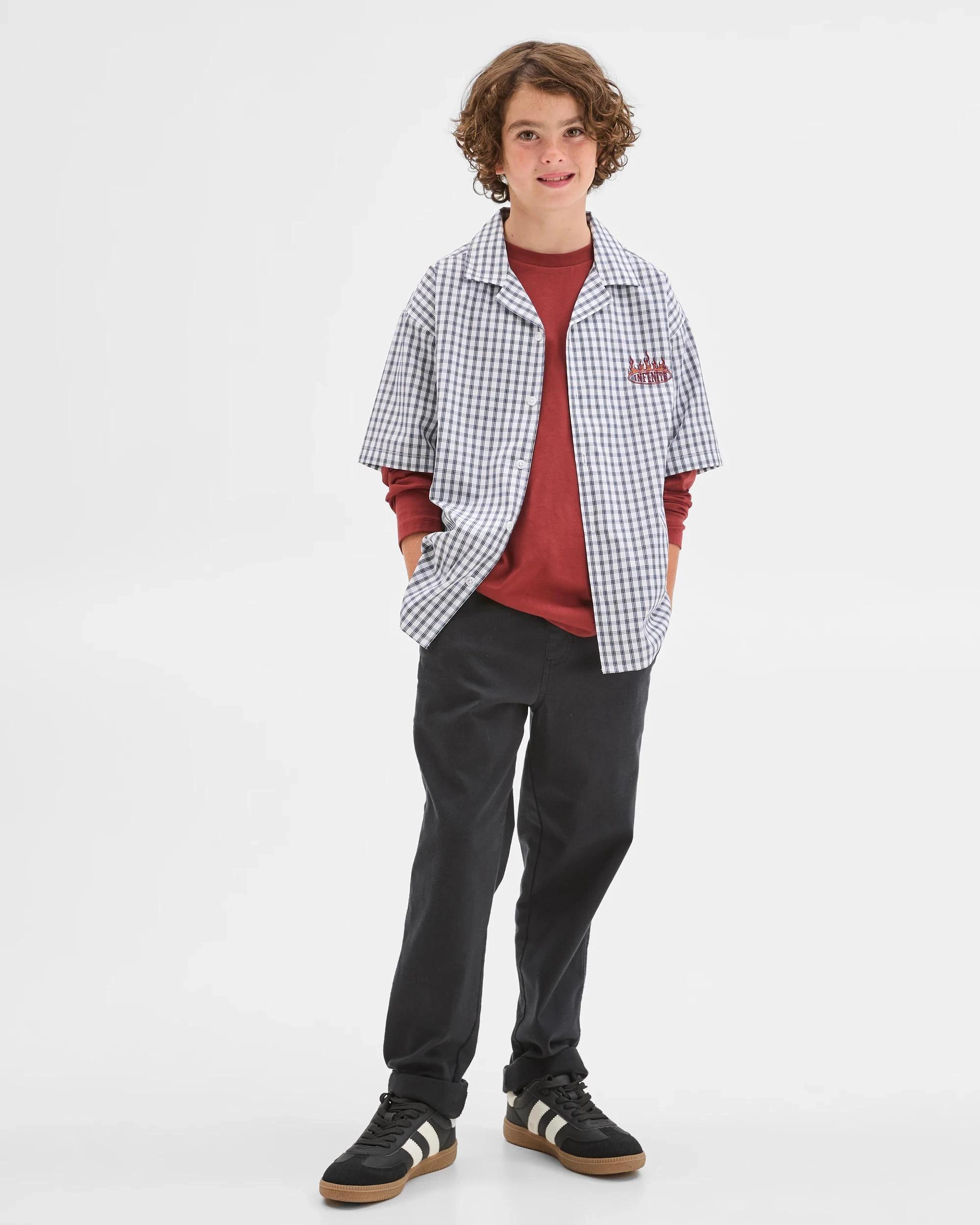 1 Target Kids Short Sleeve Boxy Shirt and Long Sleeve T-Shirt Set CHECK INDIGO, 1 of 6