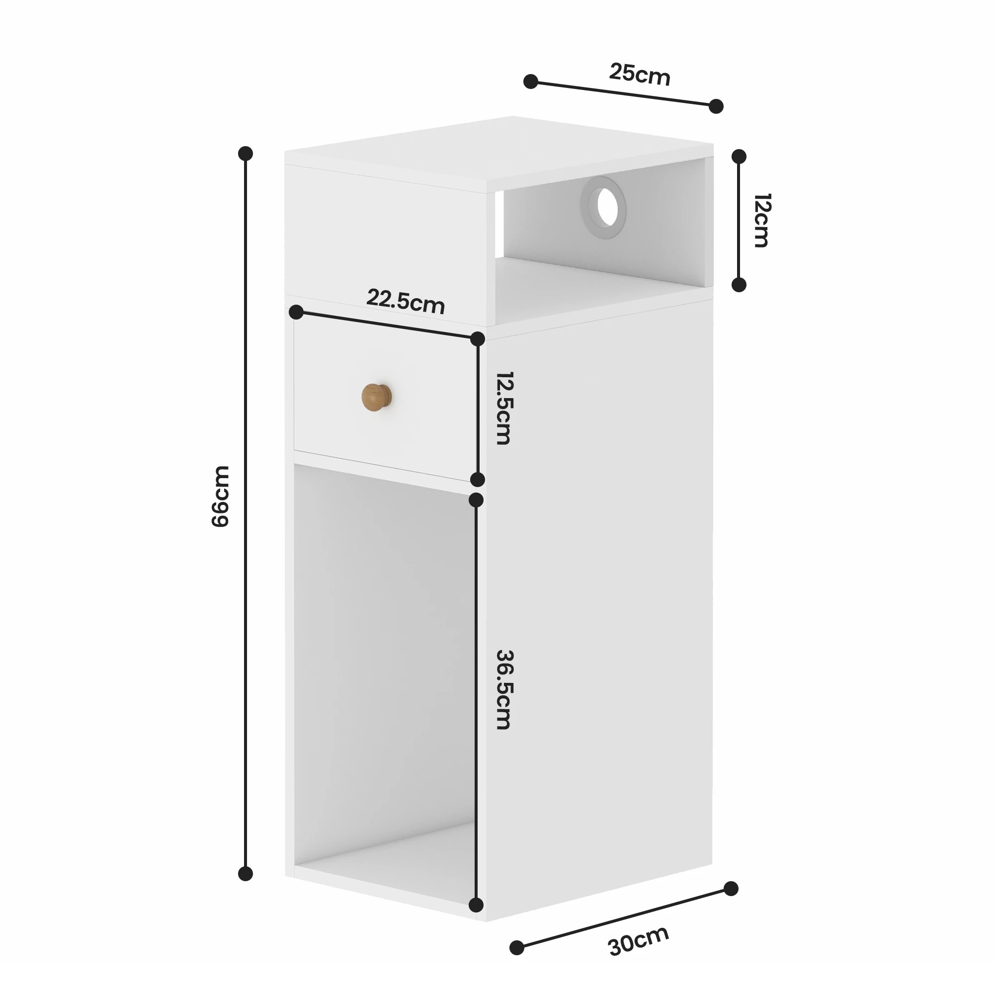 8 Advwin Side Table 25cm Narrow Sofa End Table w/ Side Shelf & Drawer Slim Bedside Table - White, 8 of 10