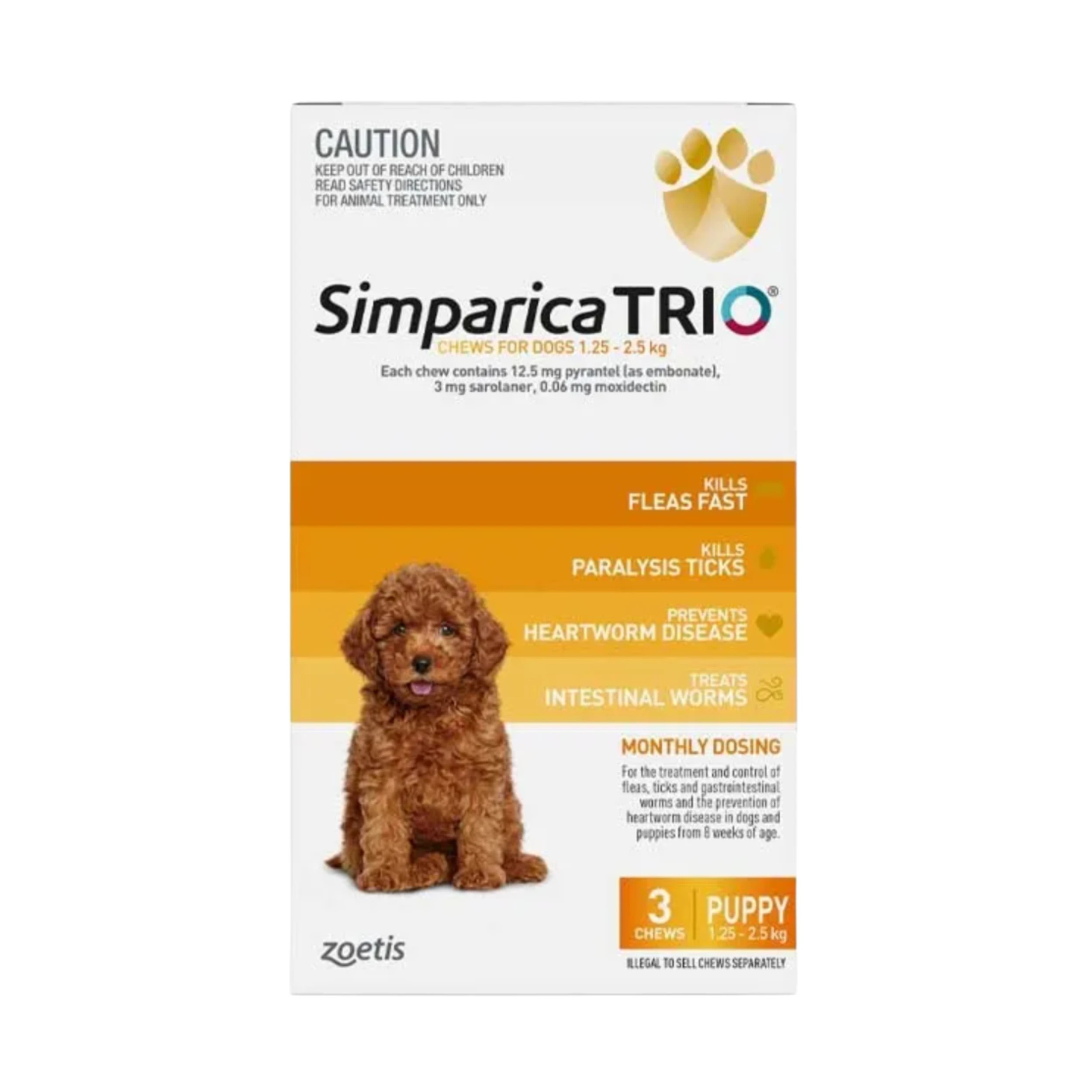 1 Simparica Trio For Dogs 1.3 - 2.5kg Yellow Puppy, 1 of 2