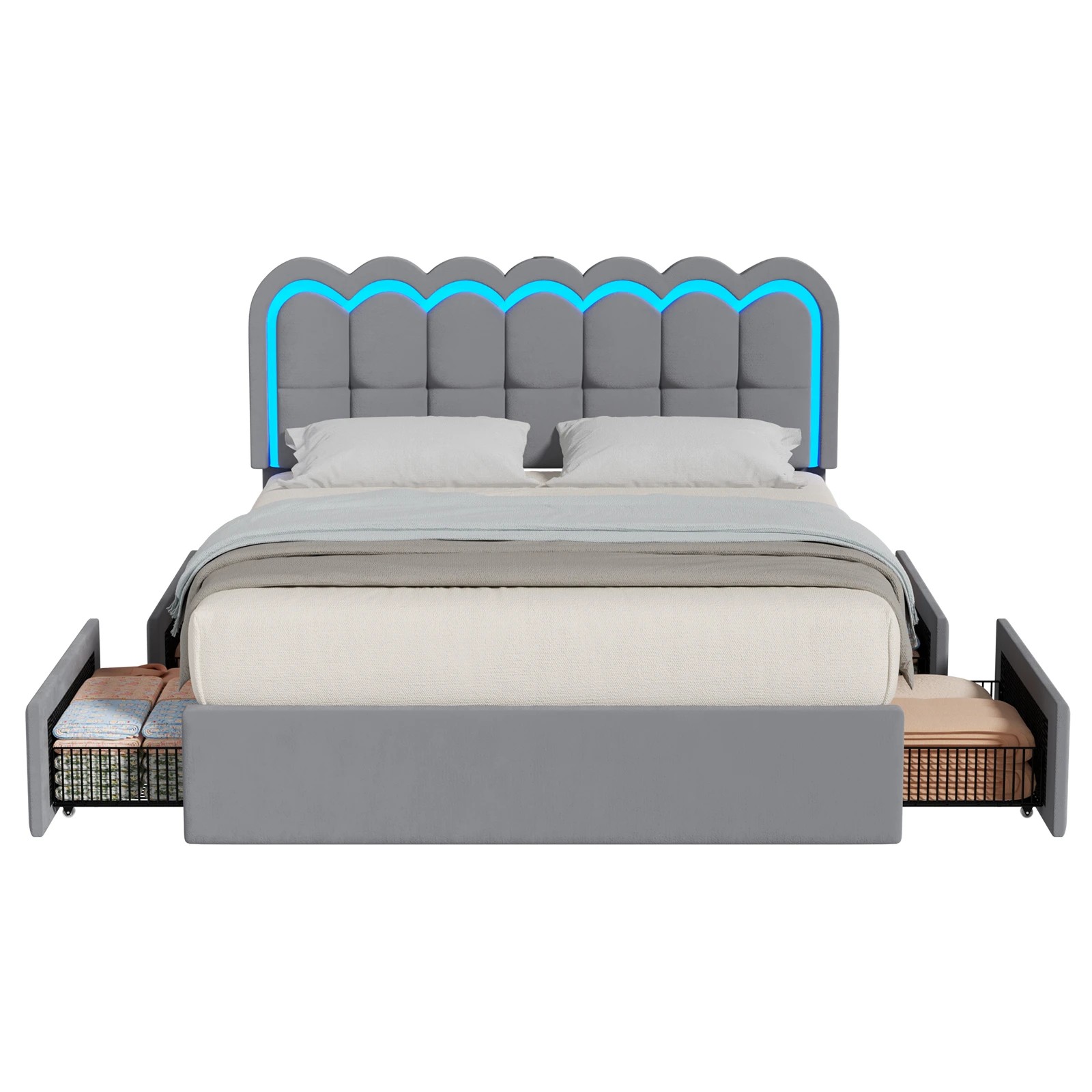 1 Advwin Double Hidden Storage Bed Frame with Charging Station - Grey, 1 of 8