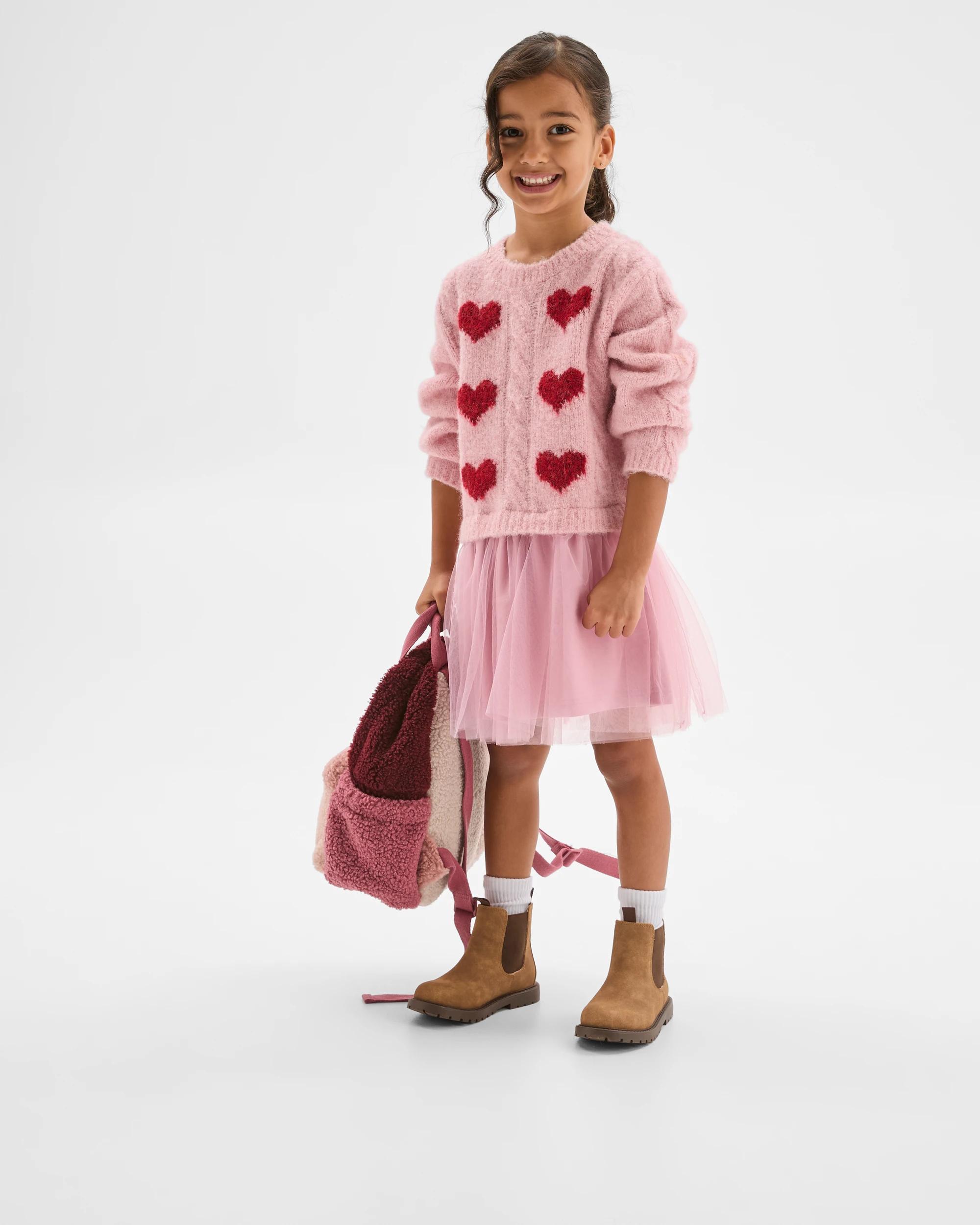 1 Target Kids Long Sleeve Knit Jumper Tulle Embroidered Dress BLEACHED MAUVE, 1 of 6