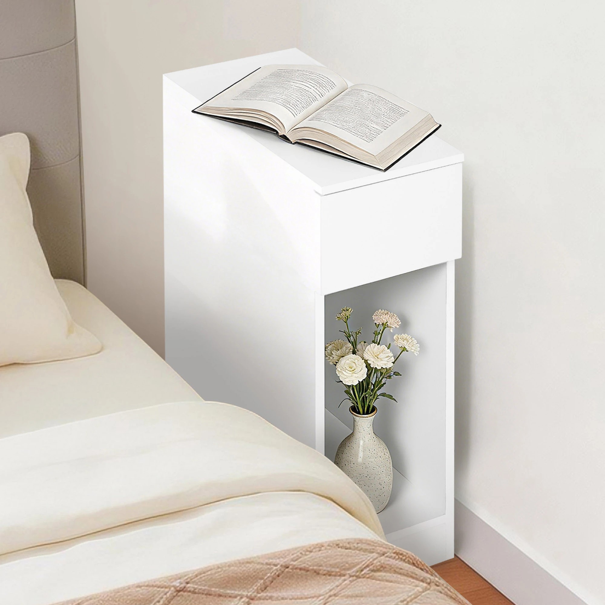 8 Levede Slim Bedside Table Nightstand Side Table Storage Bedroom Narrow Cabinet - White, 8 of 9