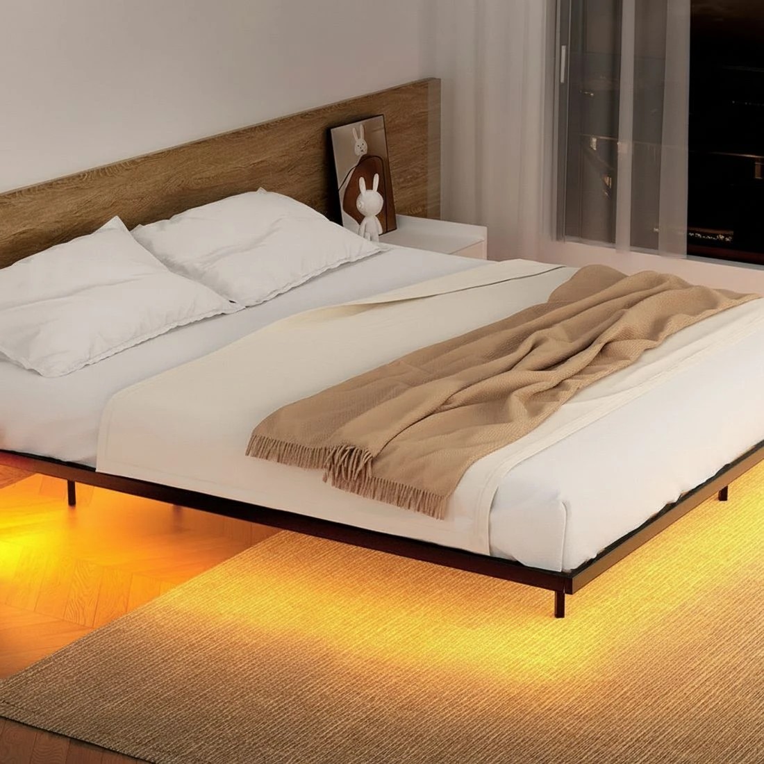 4 Artiss Double Bed Frame,Floating Metal Bed Frame with Smart LED Lights - Sturdy Metal Platform Bed Base - Black, 4 of 4