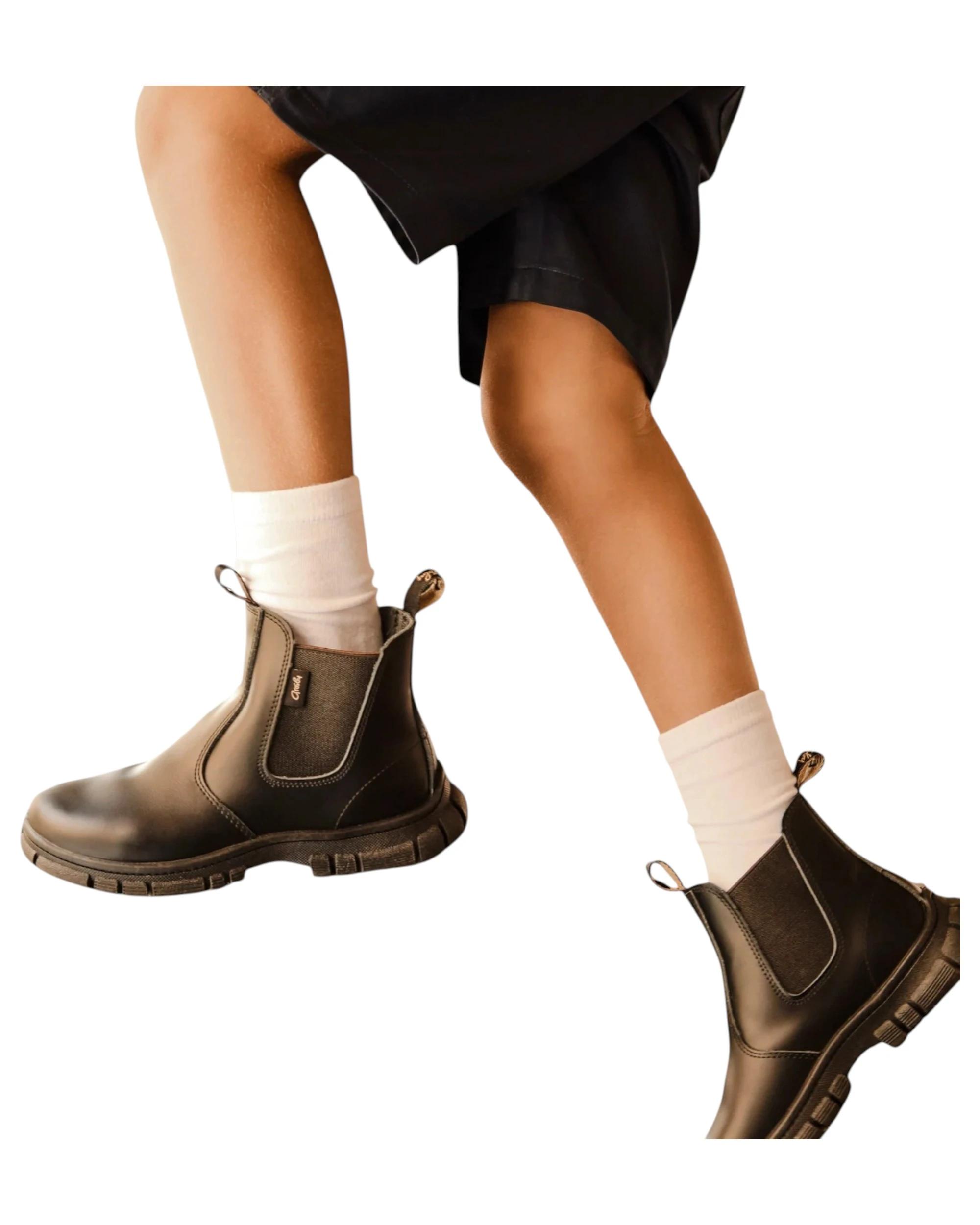 3 Grosby New Ranch Junior Boys Boots Black School Leather Slip On Shoes BLACK, 3 of 4