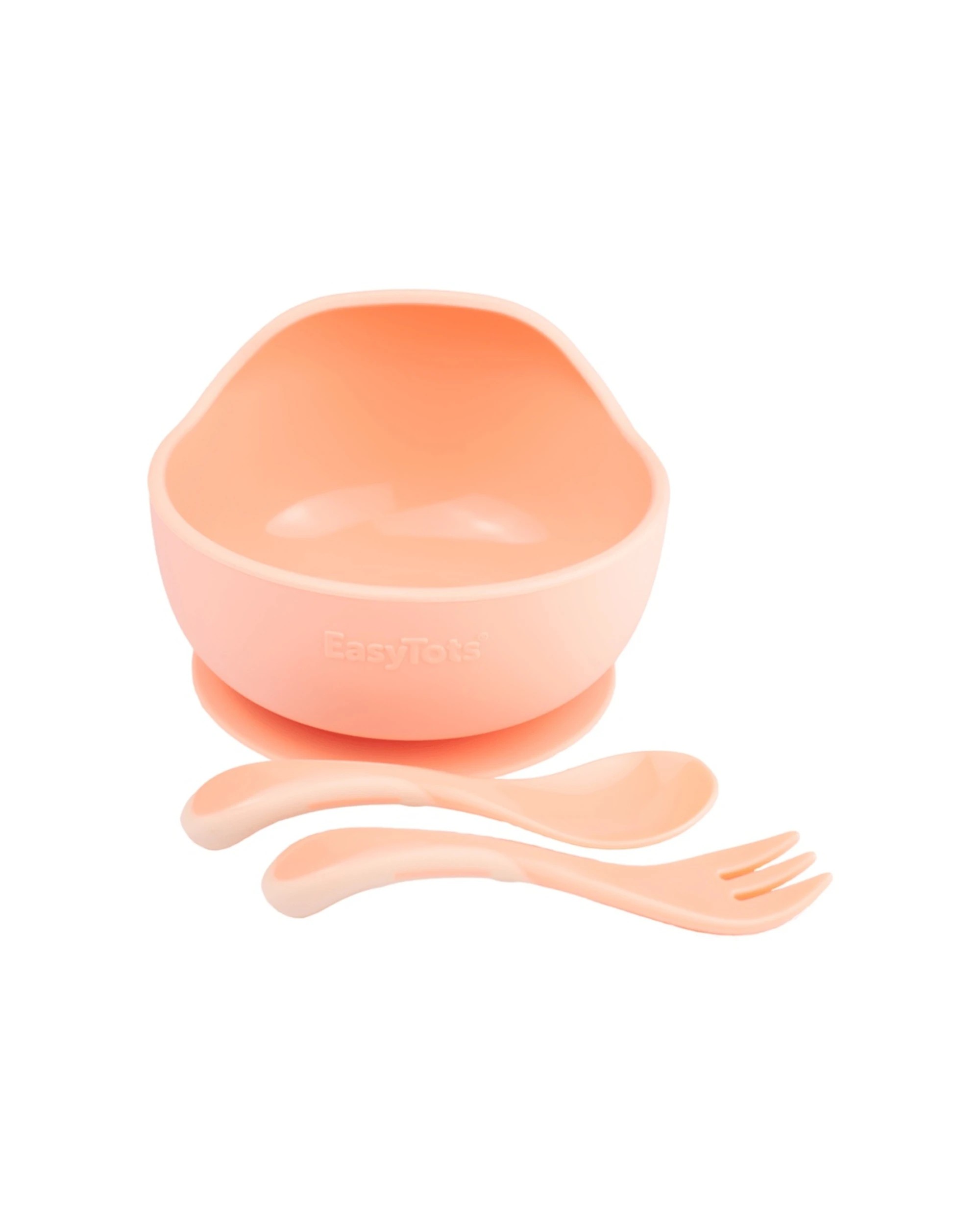 1 EasyTots Suction Ergonomic Baby Silicone Feeding Bowl & Utensil Set Pearl - Orange, 1 of 1