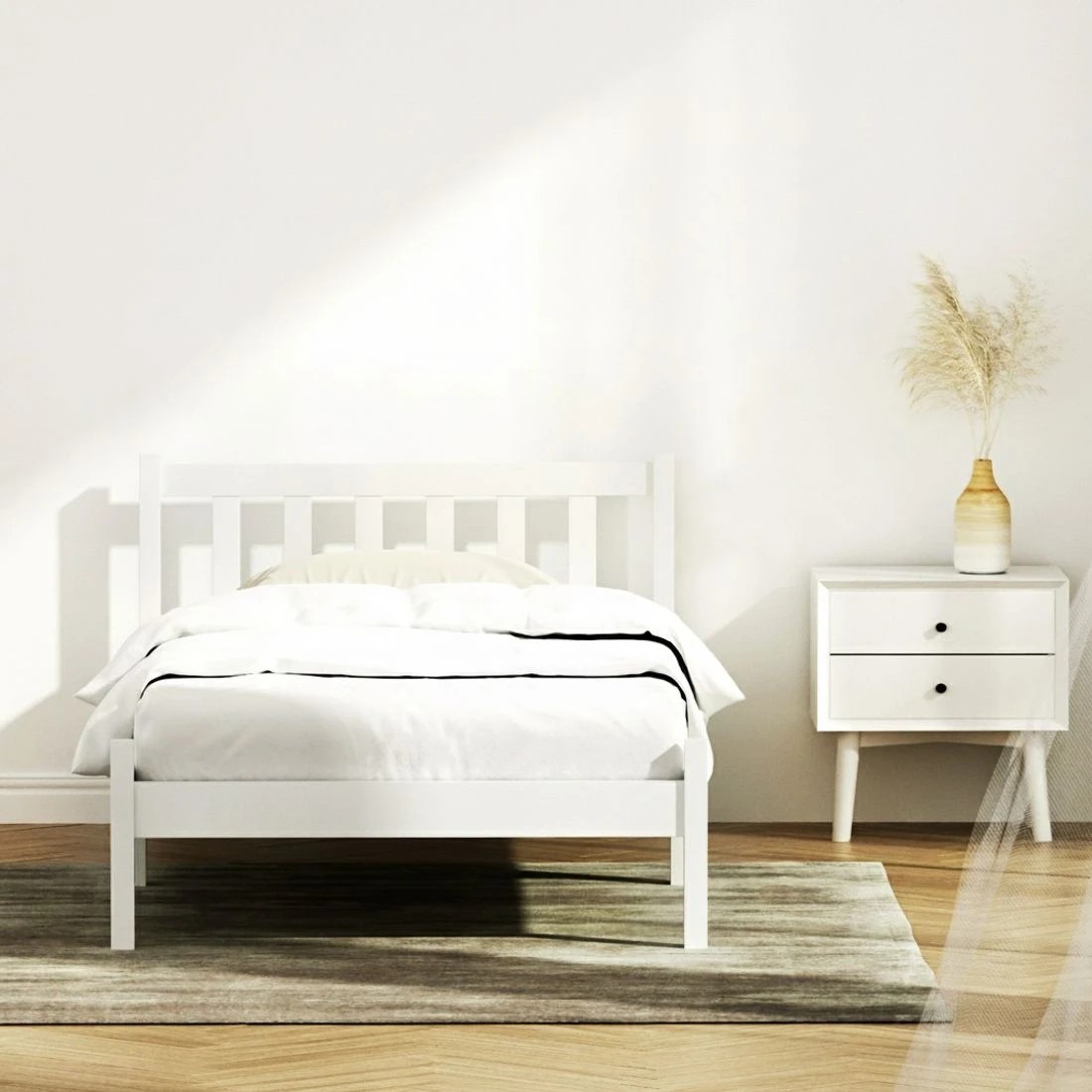 4 Artiss Bed Frame Single Size Wooden  SOFIE - White, 4 of 8