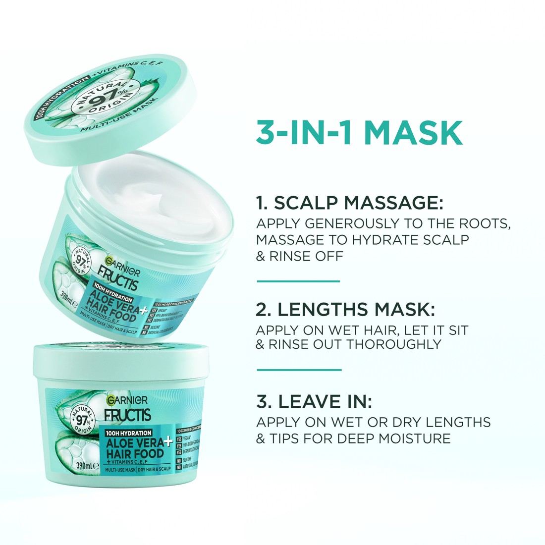 3 Garnier Fructis Hydrating Hair Food 390ml -  Aloe Vera, 3 of 9