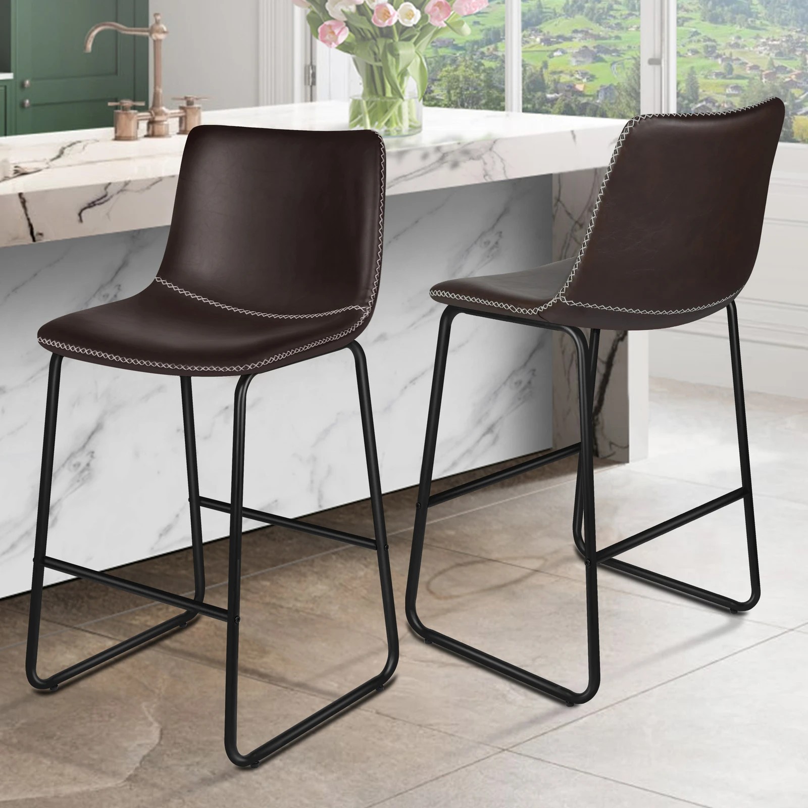 2 Alfordson 2x Bar Stools 66cm Kitchen Counter Metal Vintage Dining Chairs - Coffee, 2 of 8