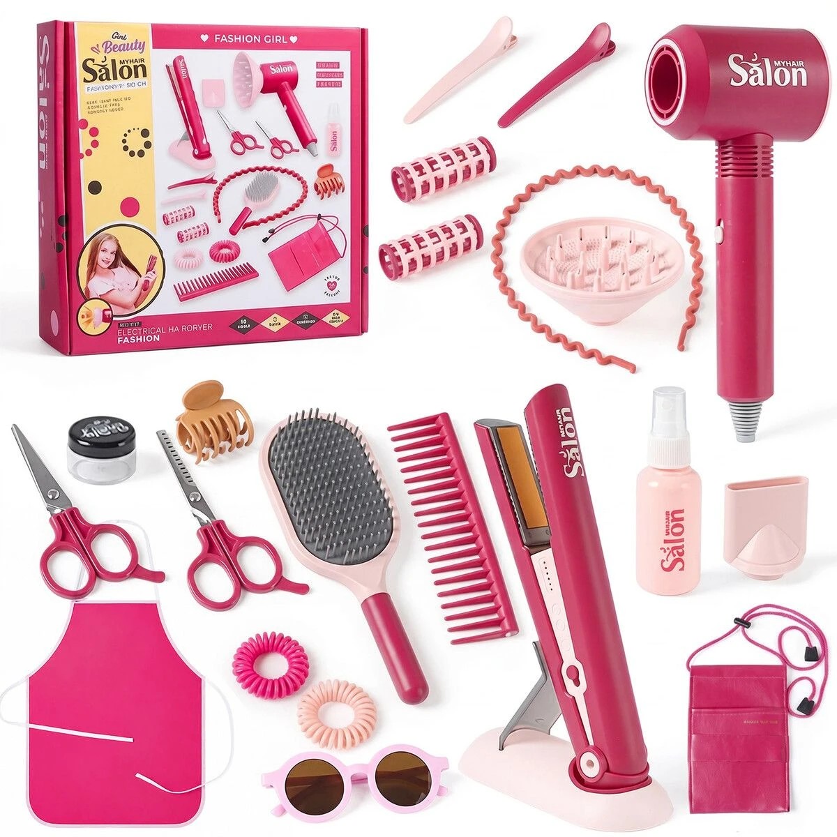 1 Ausway 22 PCS Girls Hair Salon Pretend Play Toy Set with Hairdryer, 1 of 7