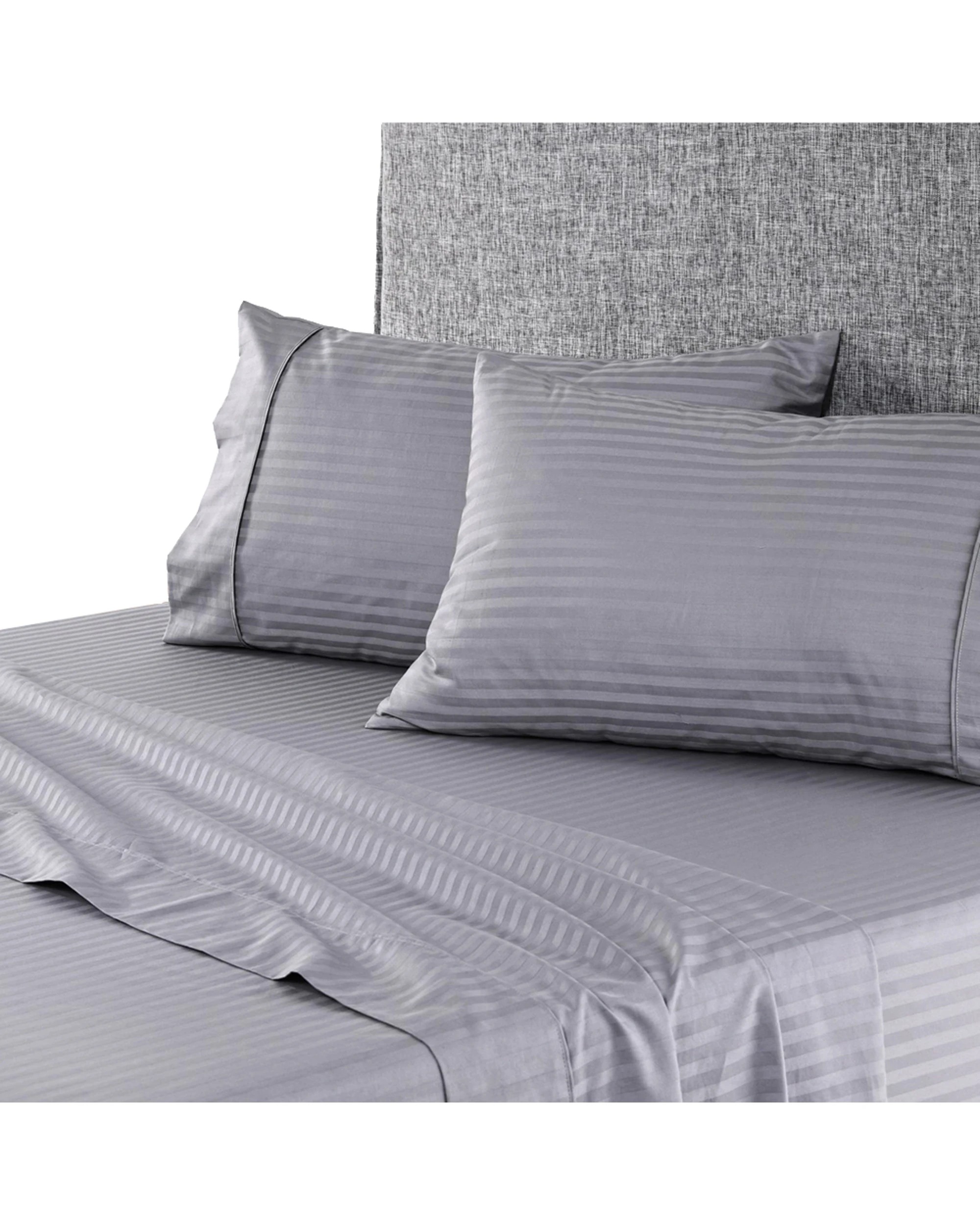 1 Onkaparinga Cotton Sheet Set w/Pillowcases Chilton Stripe - Queen Bed - Silver, 1 of 3