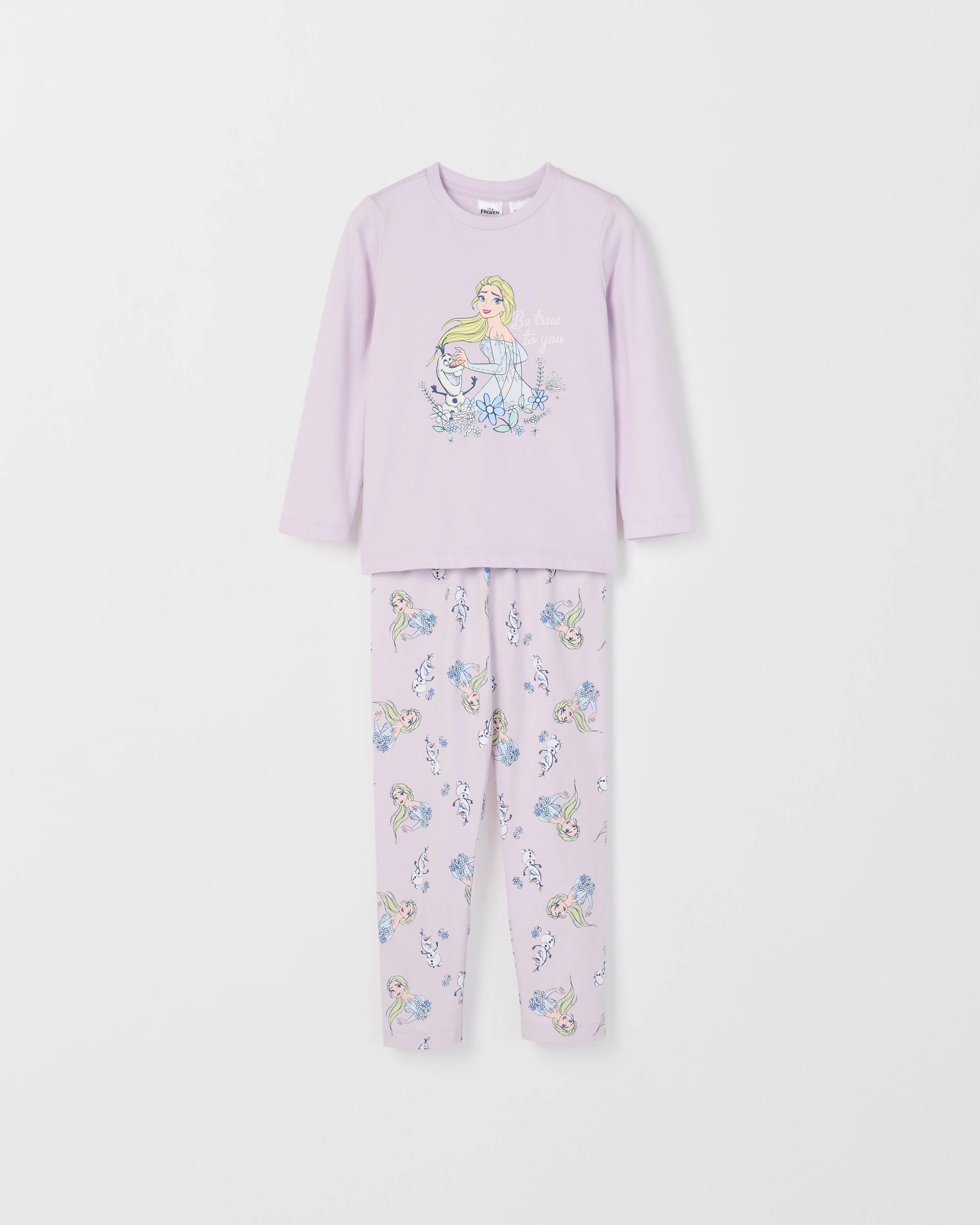 1 Disney Frozen Australian Cotton Younger Girls Top & Pants Knit Pyjama Set FROZEN, 1 of 4