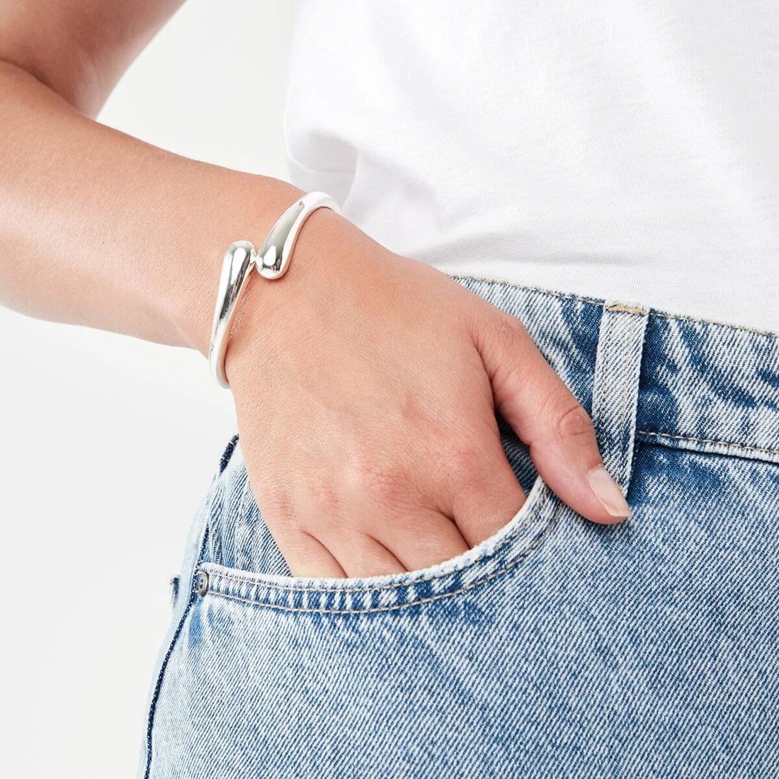 3 Teardrop Hinged Cuff Bracelet - Silver Tone, 3 of 4