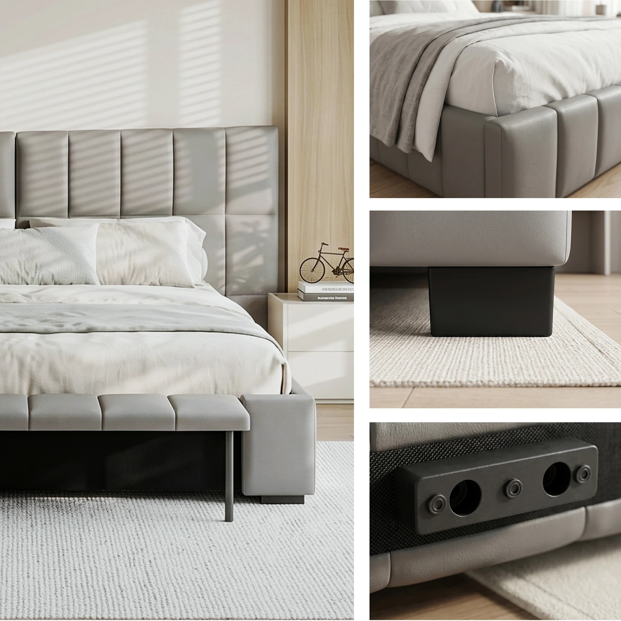 8 Artiss Double Bed Frame with Gas Lift Storage Foldable Bench - Grey, 8 of 9