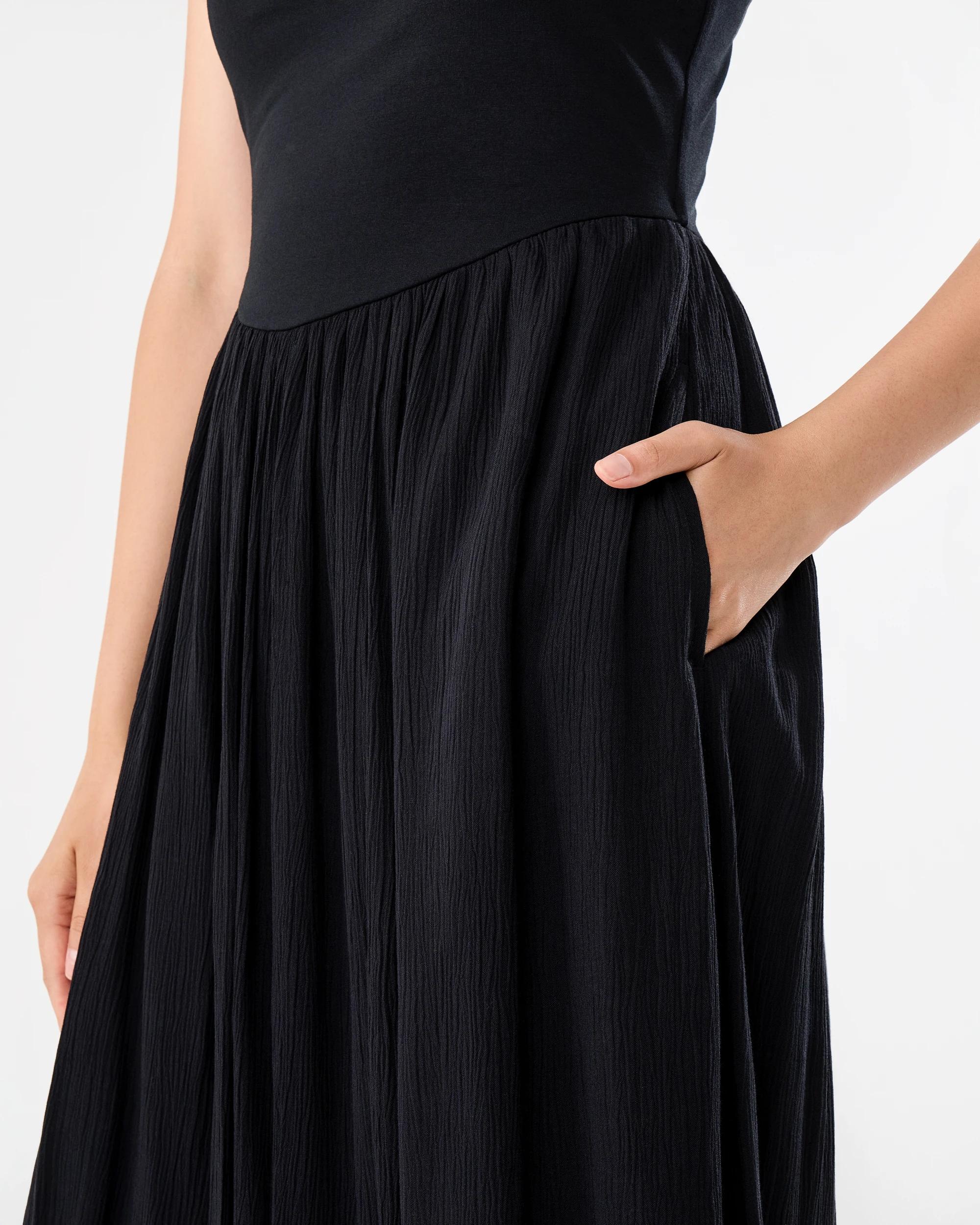 7 Sleeveless Knit Woven Midi Dress Black, 7 of 8