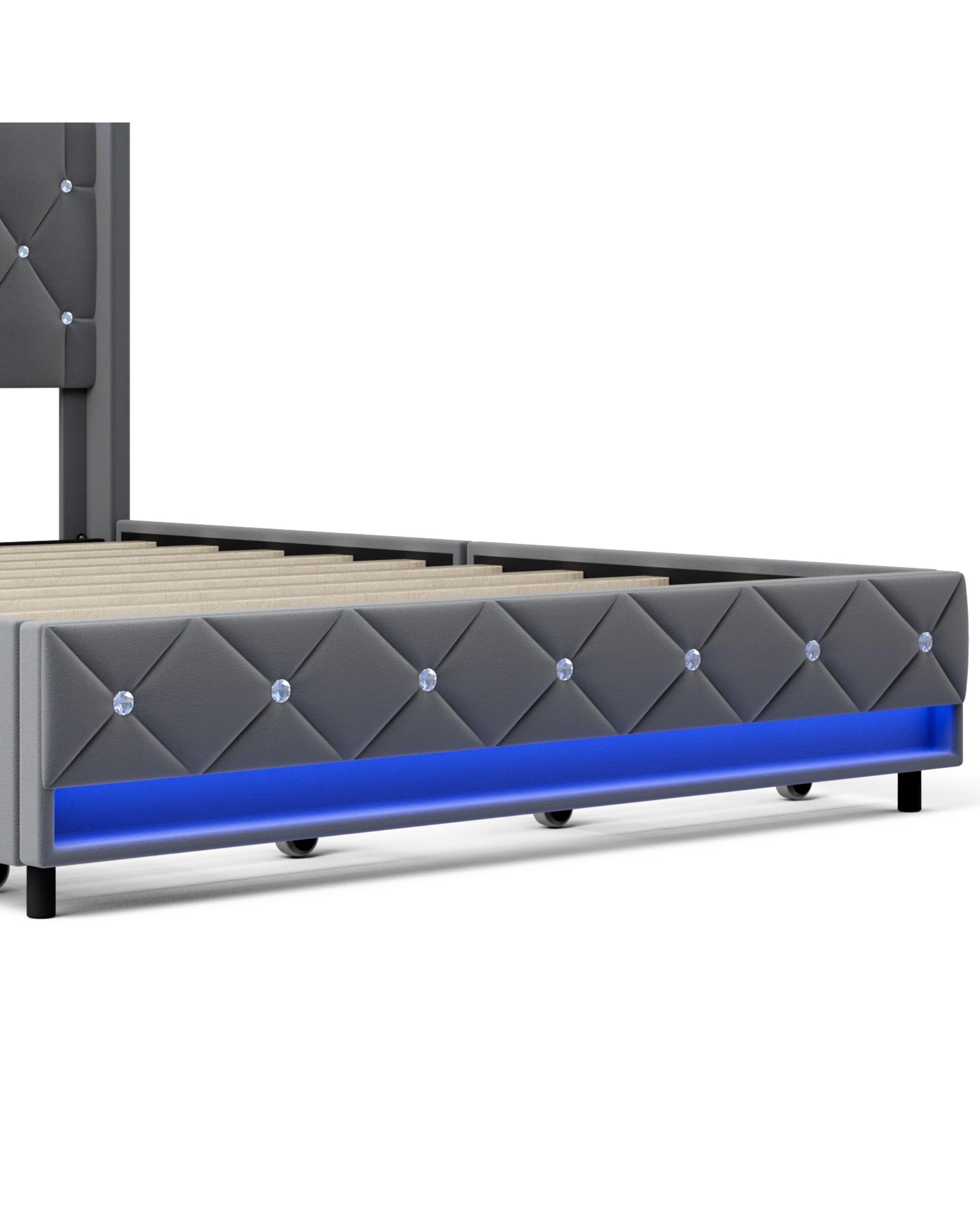 5 Advwin Double LED Bed Frame with Velvet Upholstered Headboard & Charging Station - Grey, 5 of 7