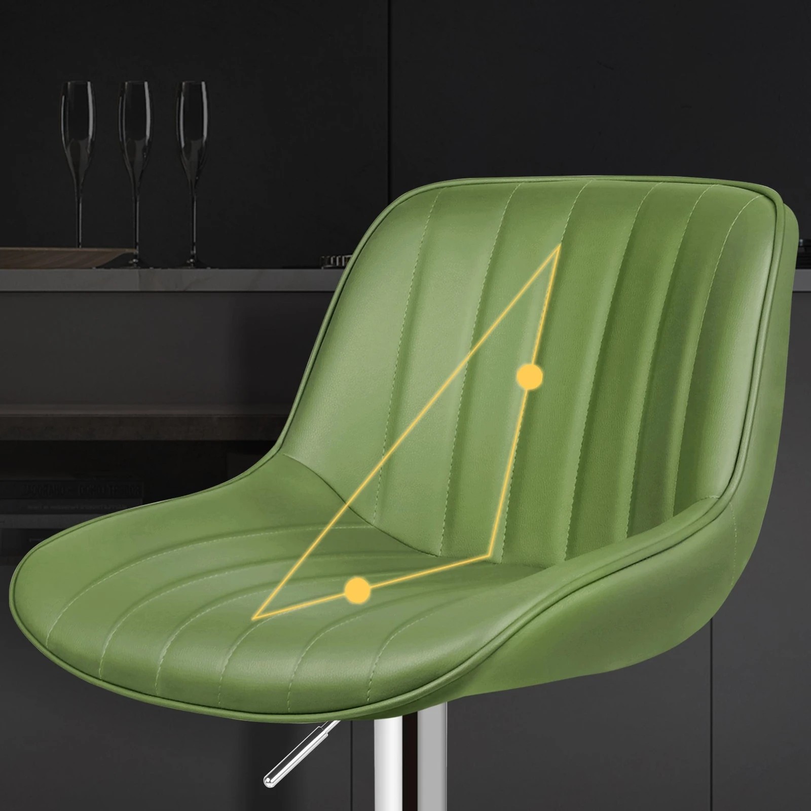 3 Alfordson 2x Bar Stools Gas Lift Leather Bar Chairs Kitchen Swivel - Green, 3 of 9