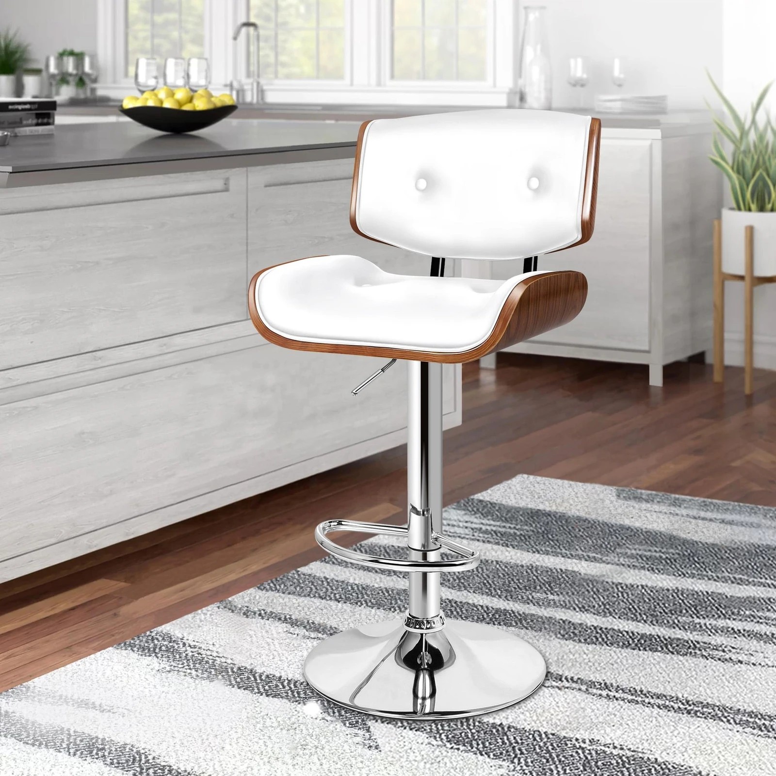 2 Alfordson 1x Bar Stool Kitchen Swivel Wooden  Chair Leather Odette - White, 2 of 10
