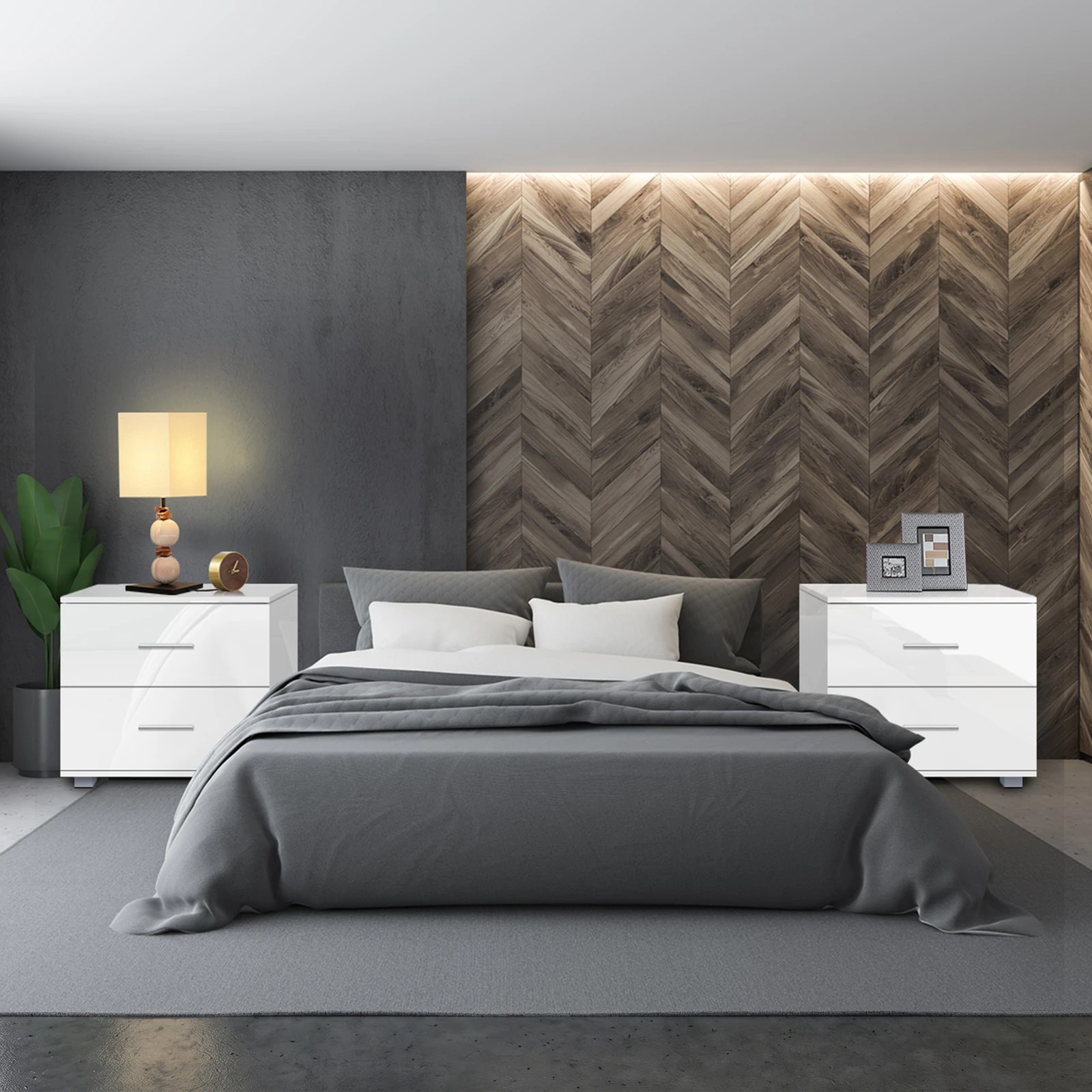 5 Alfordson 2x Bedside Table Nightstand 4 Side High Gloss Side End Table - White, 5 of 8