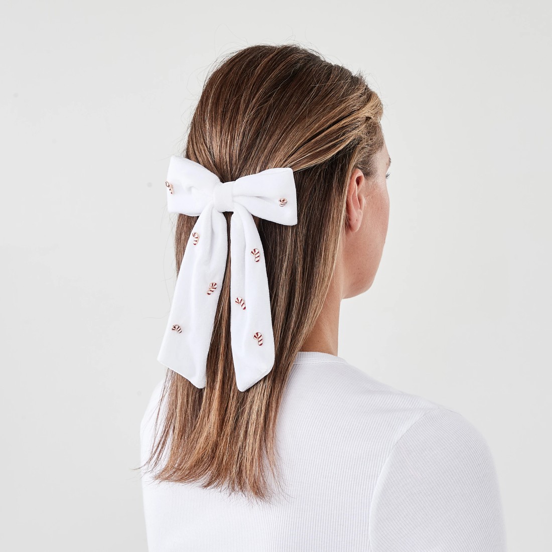 3 White Christmas Candy Cane Bow Hair Clip, 3 of 4