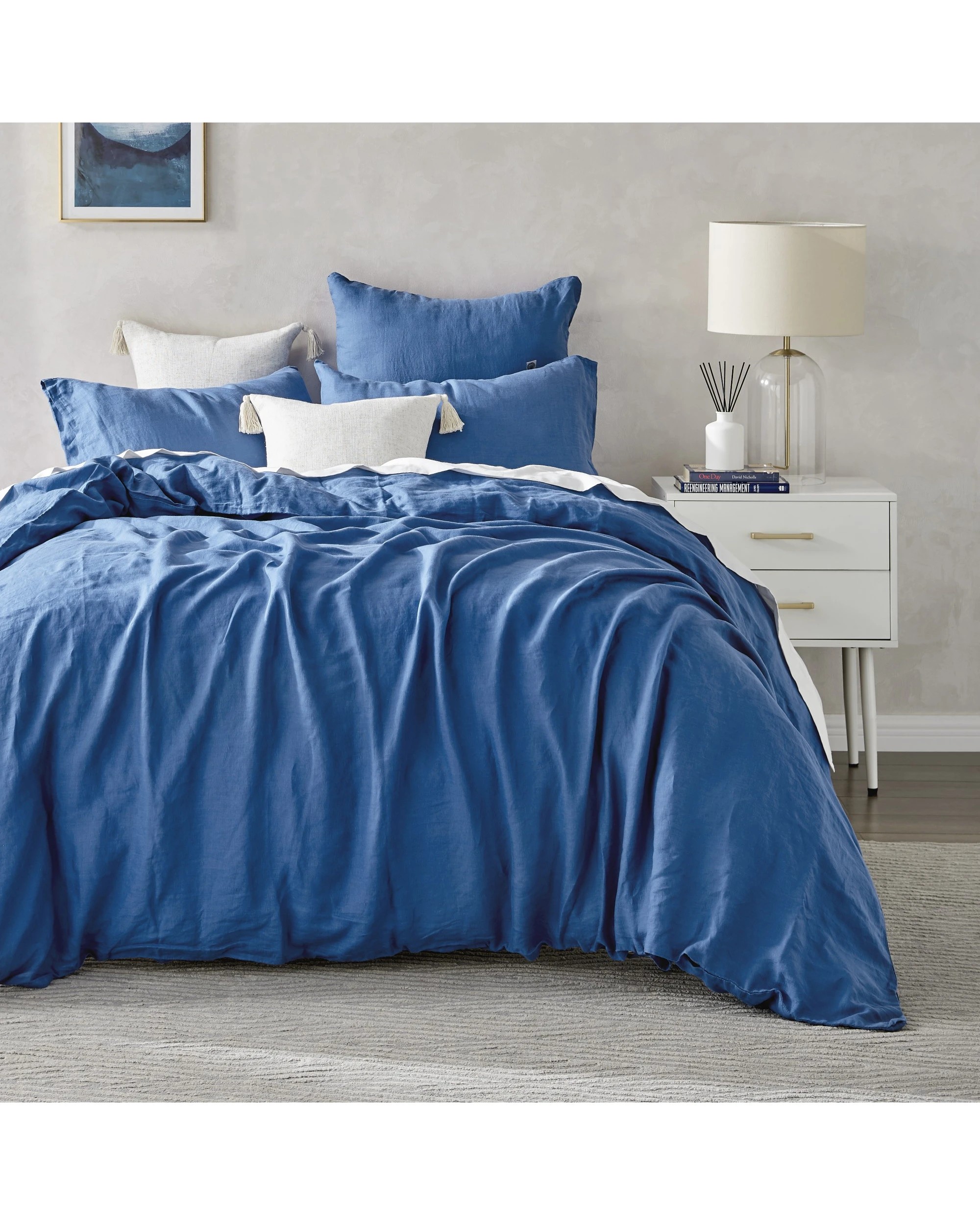 1 Natural Home 100% European Flax Linen Quilt Cover Set - King Bed - Deep Blue, 1 of 10