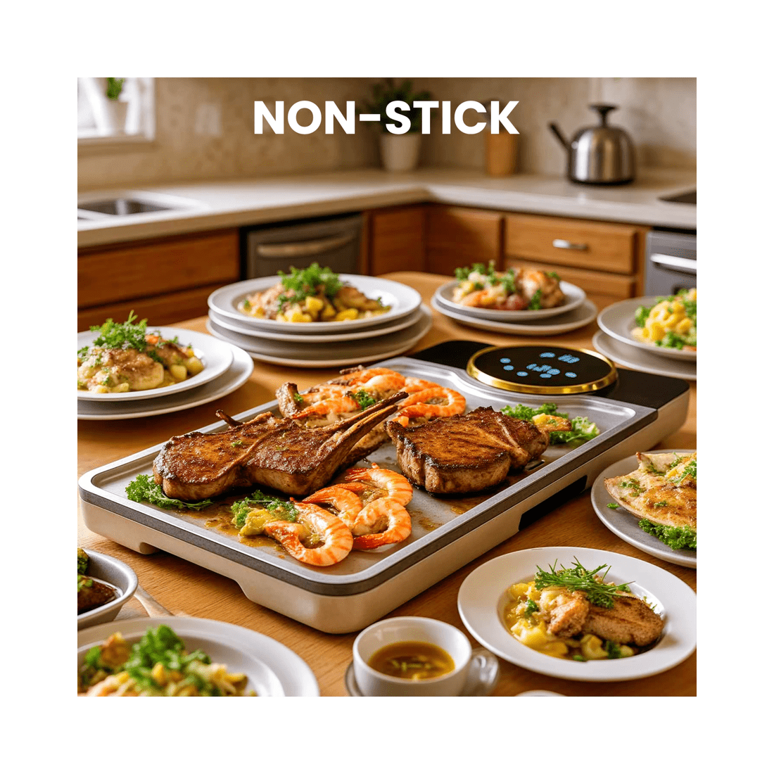 6 Advwin Electric Grill Pan, Electric Hot Plate With Lcd Touchscreen, Non-stick Griddle Plate For Family, 6 of 7