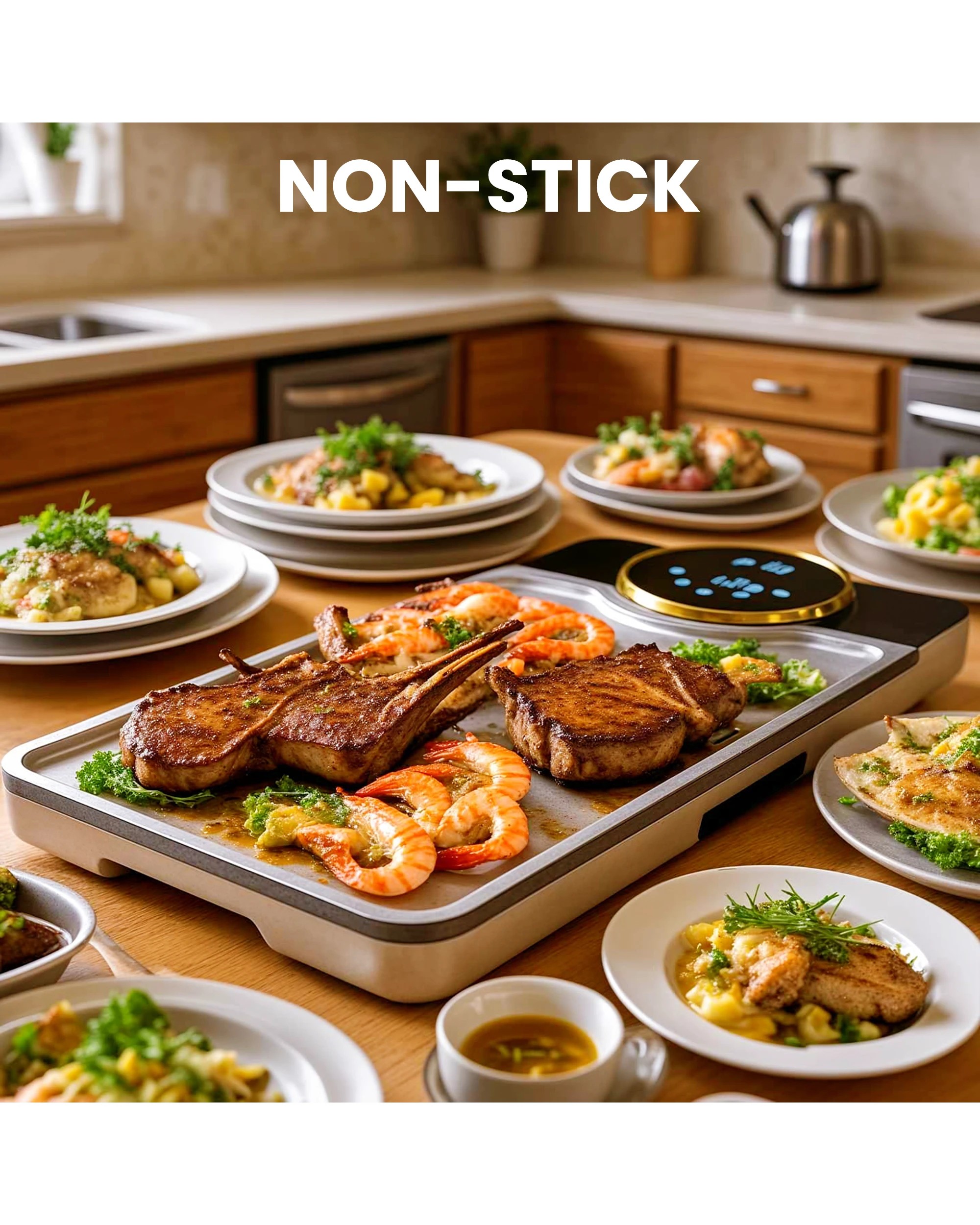 6 Advwin Electric Grill Pan, Electric Hot Plate With Lcd Touchscreen, Non-stick Griddle Plate For Family, 6 of 7