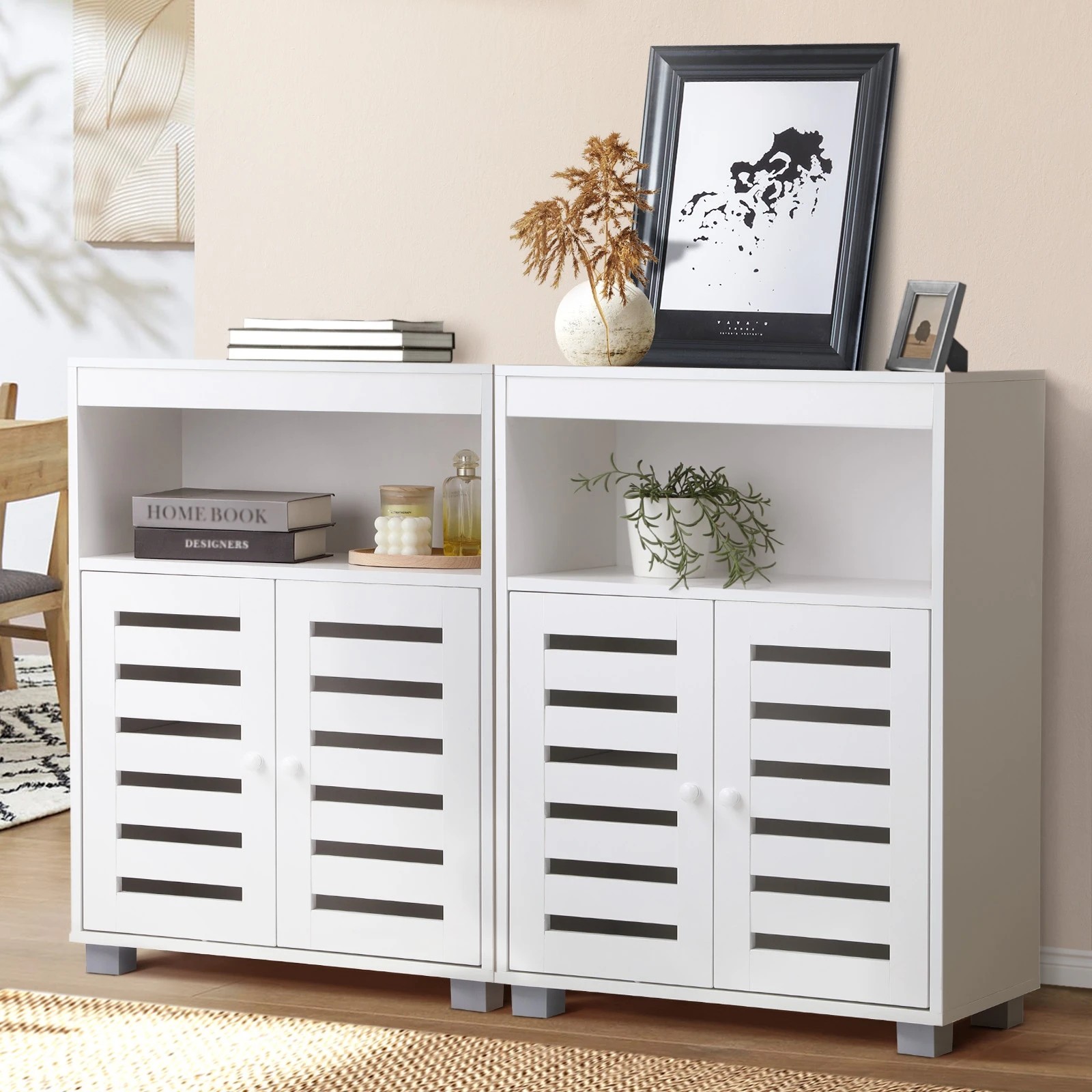 3 Oikiture 2x Buffet Sideboard Storage Cabinet - White, 3 of 9