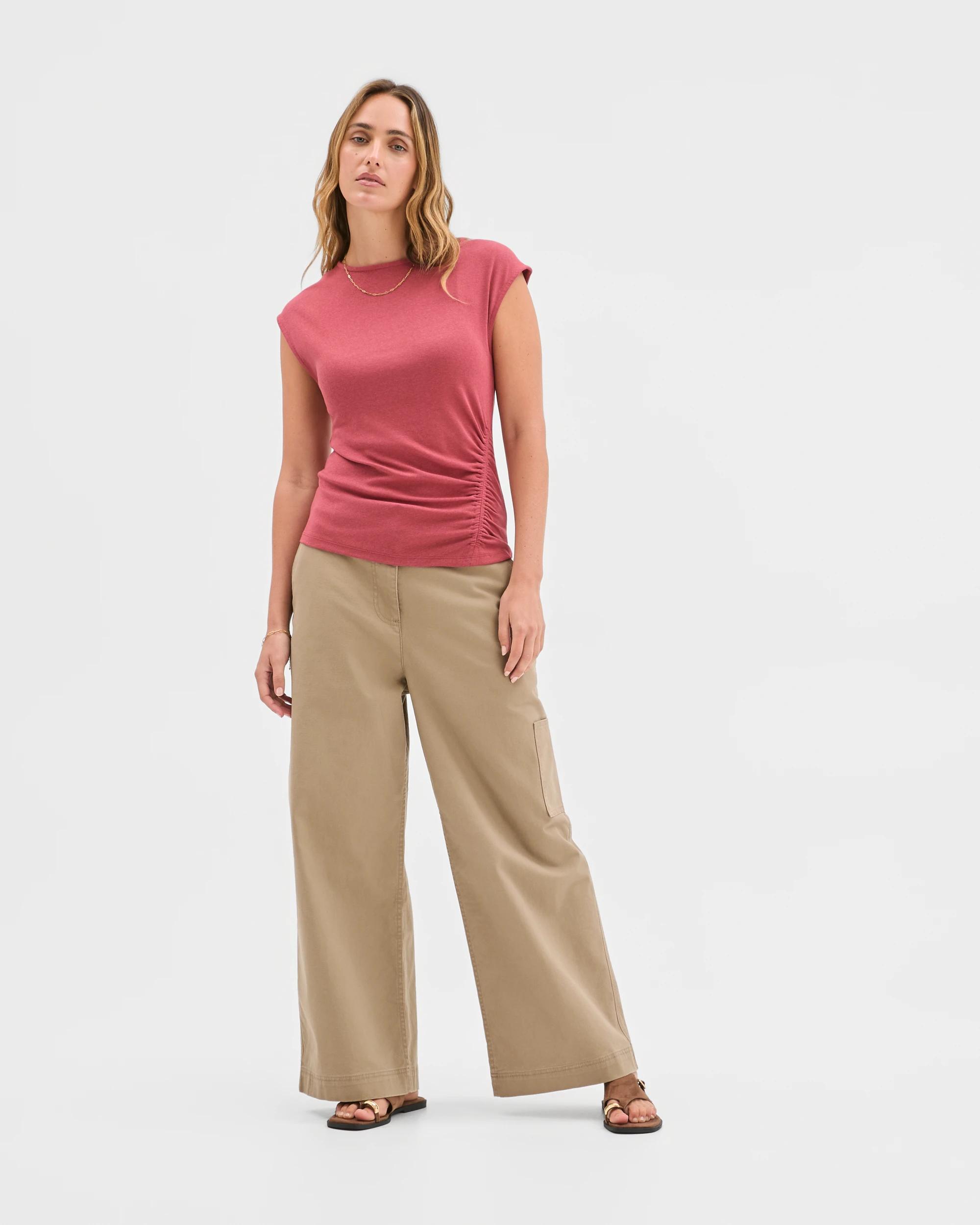 2 Target Australian Cotton Blend Soft Touch Front Gathered Seam T-Shirt POMEGRANATE, 2 of 6